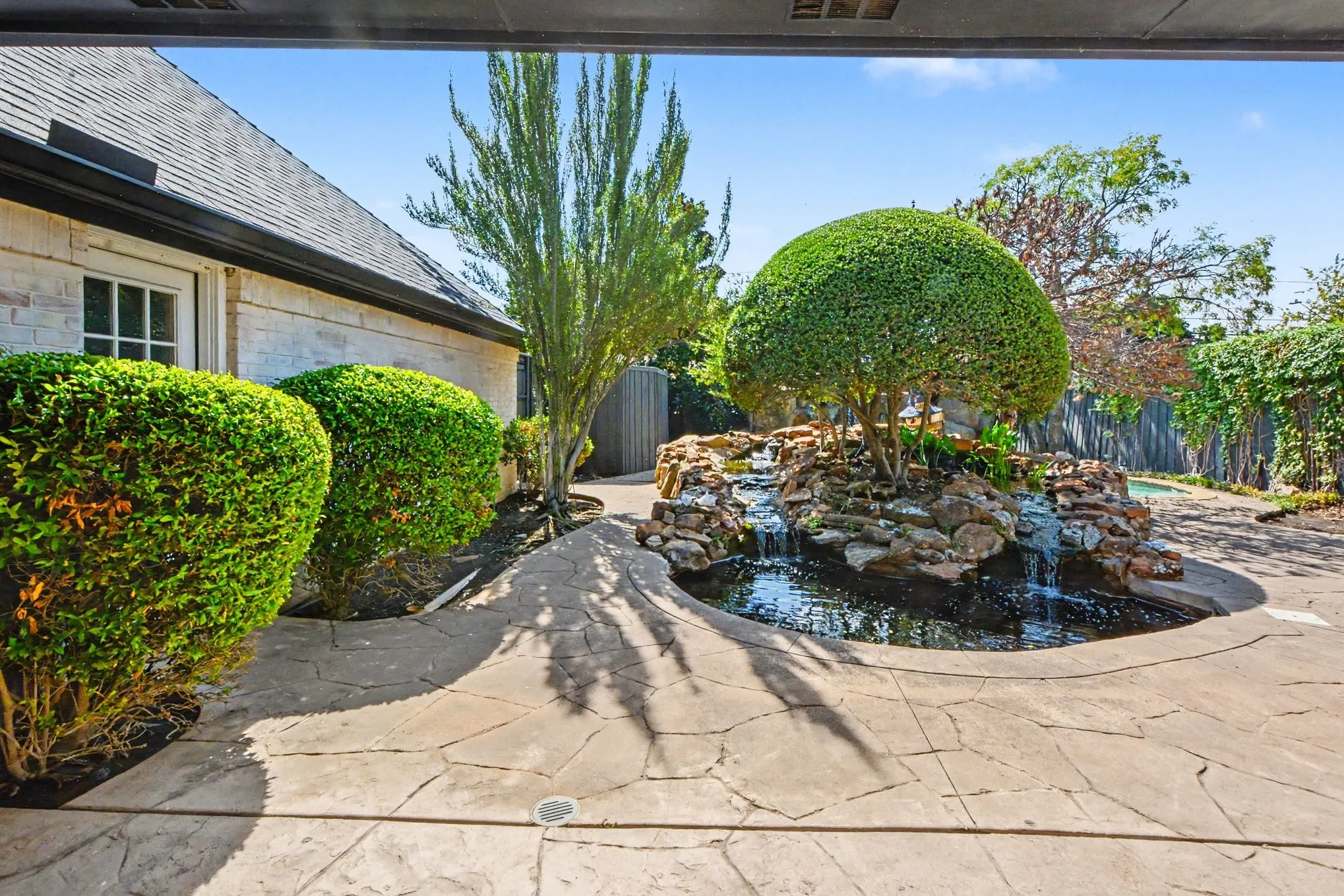 Koi pond with waterfall