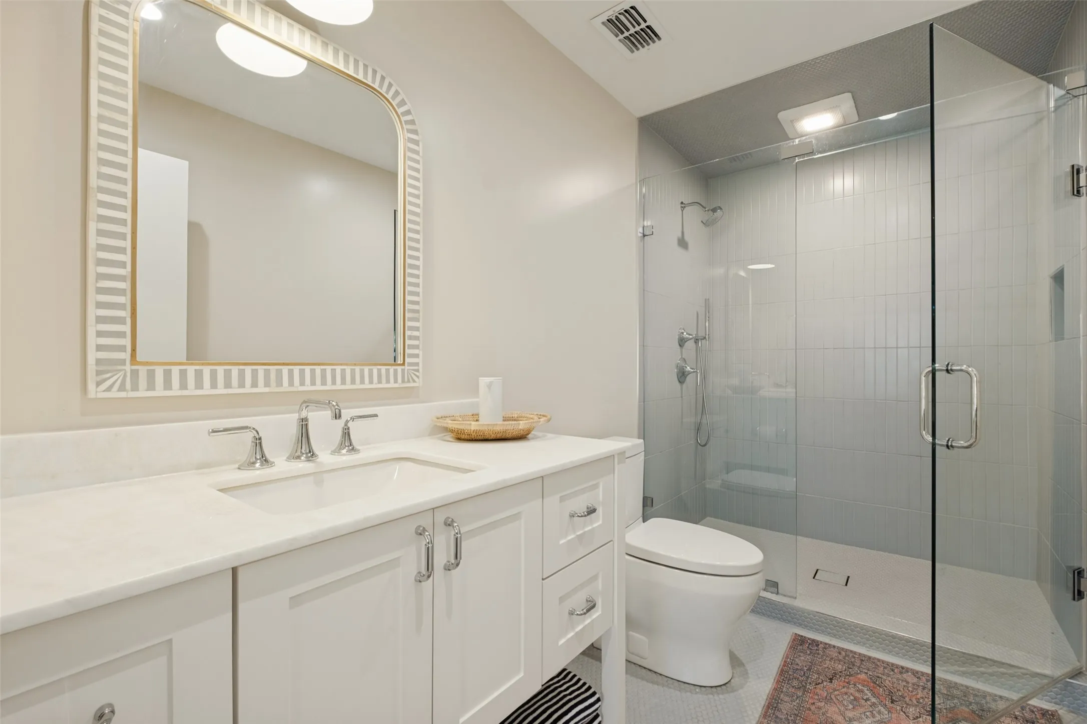Pool bathroom with easy access to thee backyard.