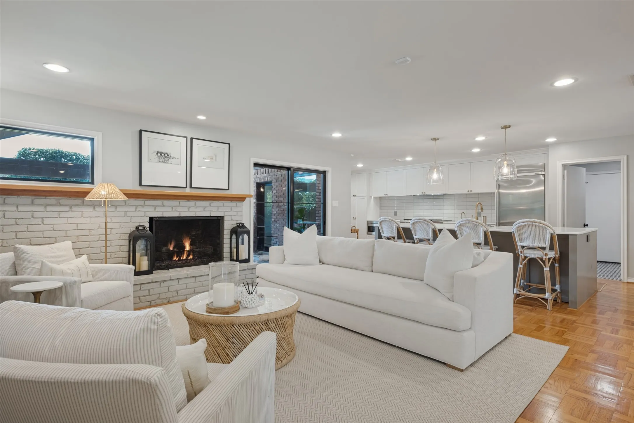 The gas fireplace adds warmth and coziness.