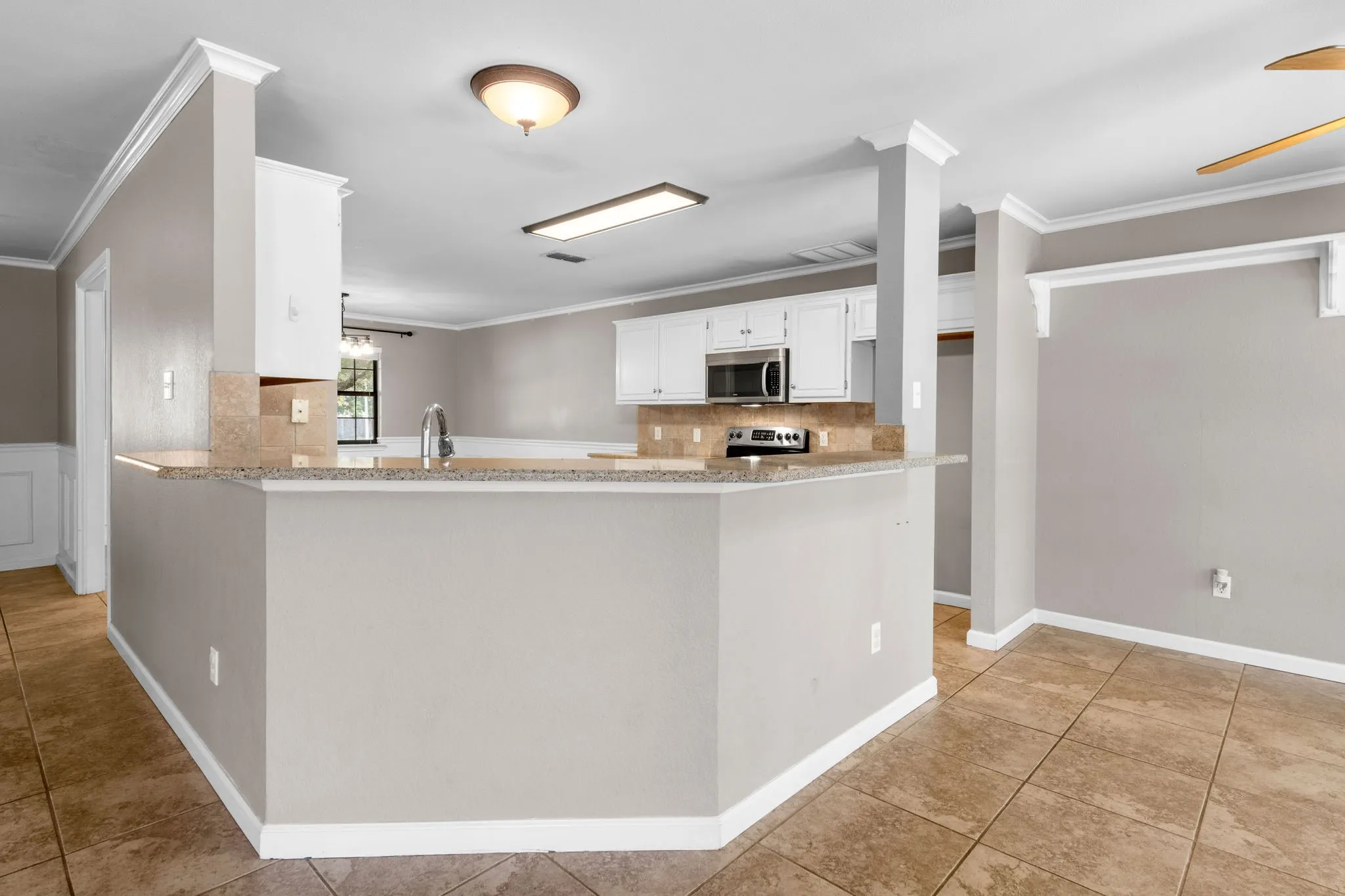 Wrap around bar with granite top.