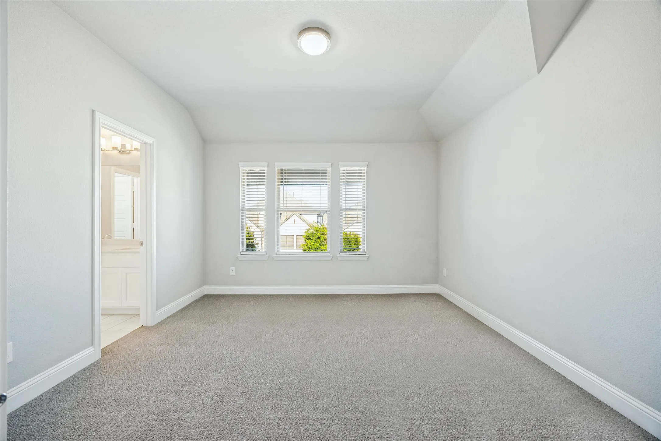 Light gray carpet flooring and white painted walls