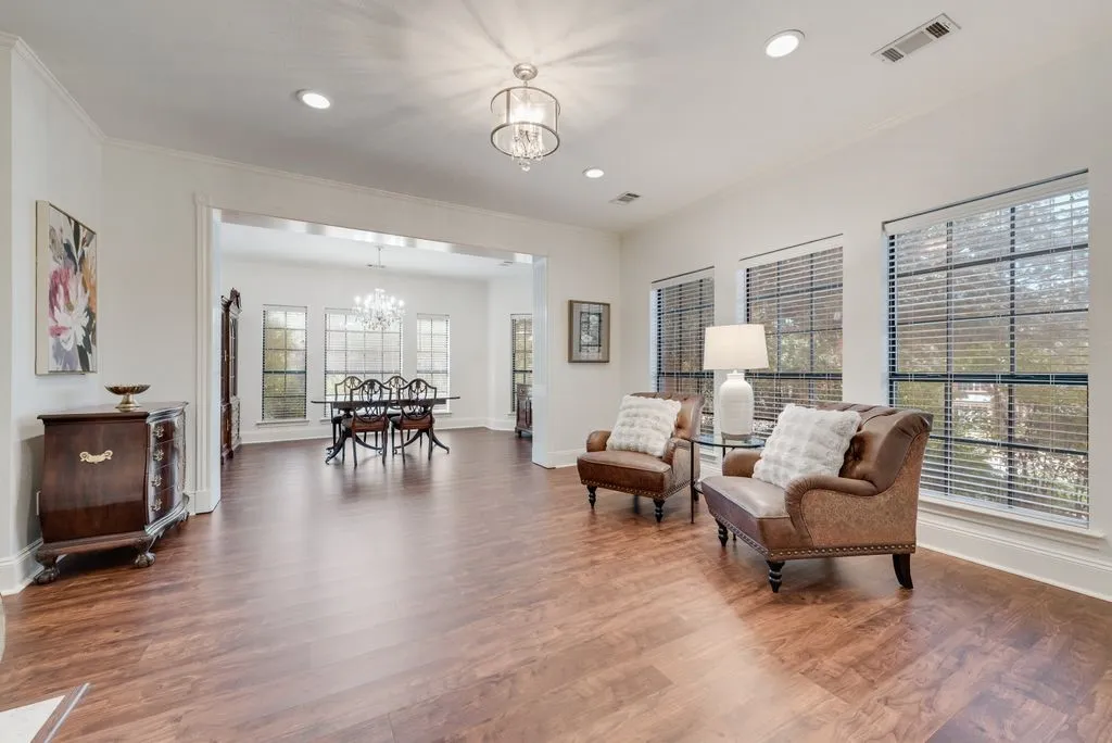 Living room with adjacent dining.