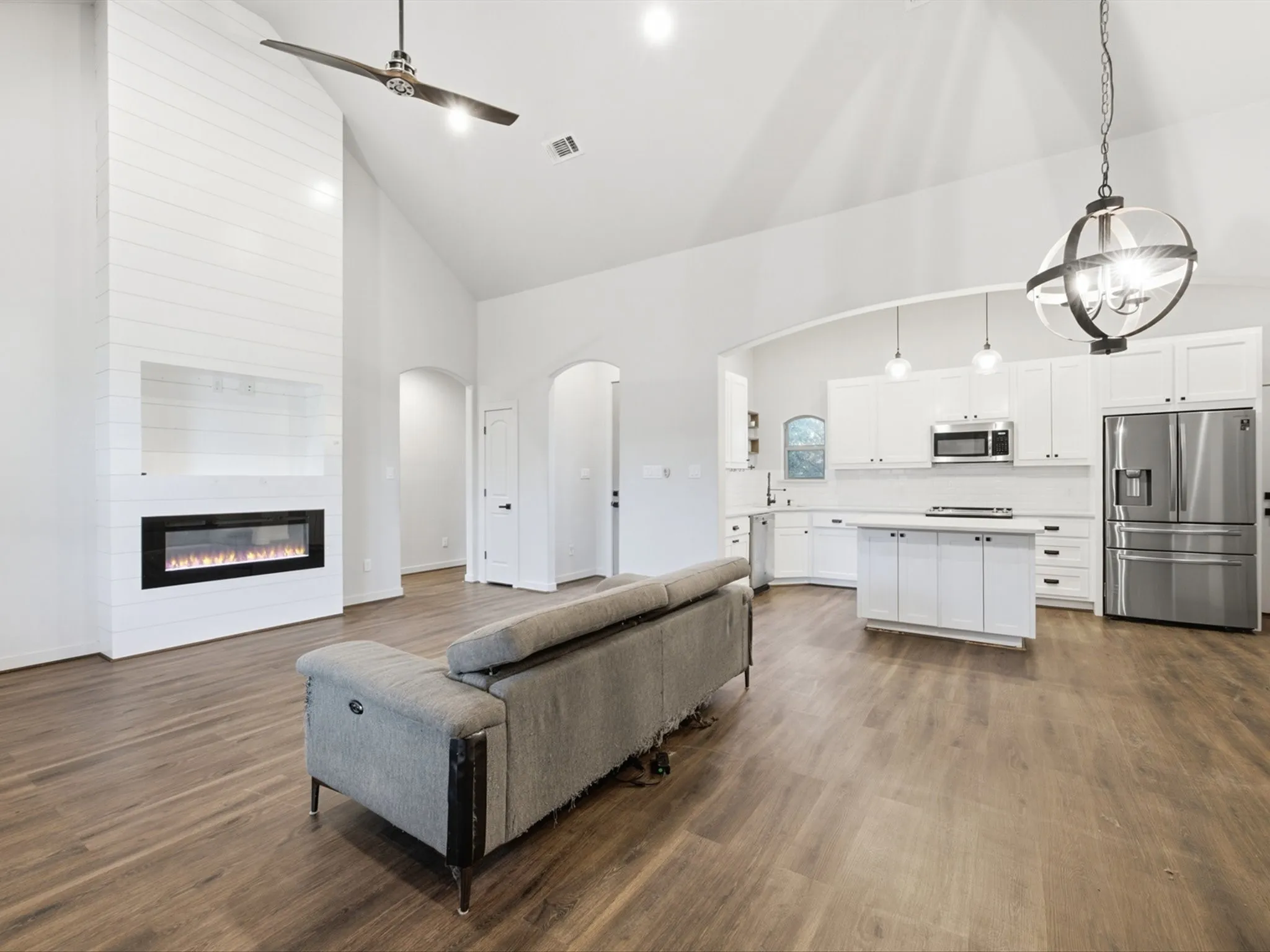 The fireplace is the show stopper of this floorplan