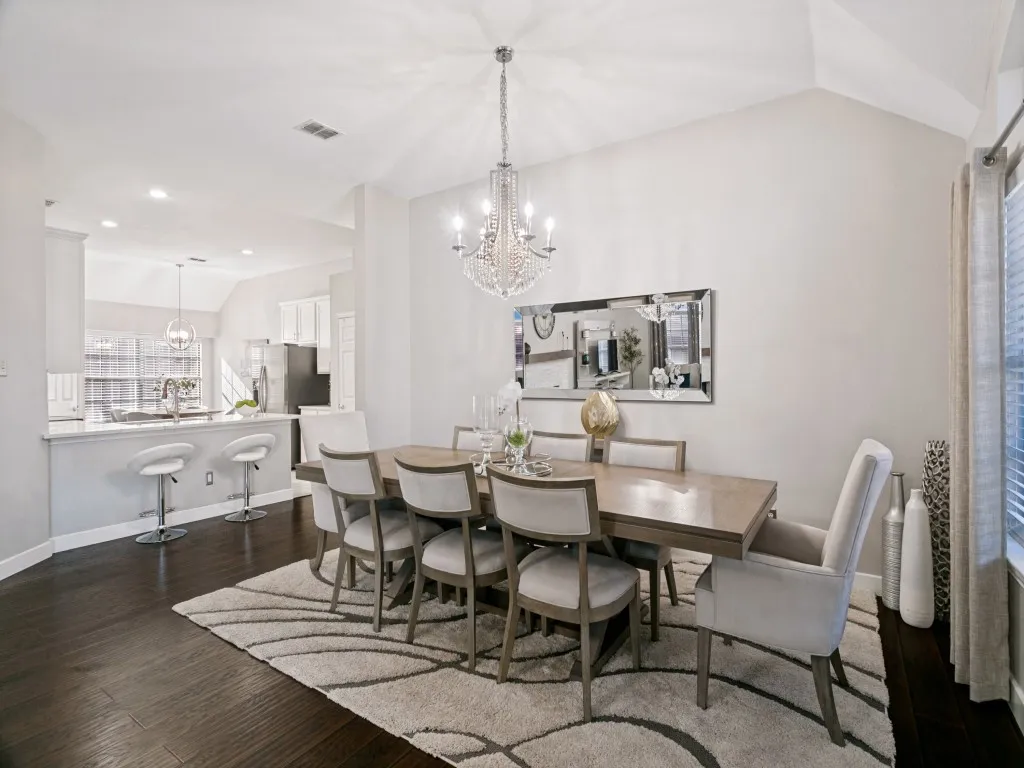 Wood-finish flooring with a vaulted ceiling