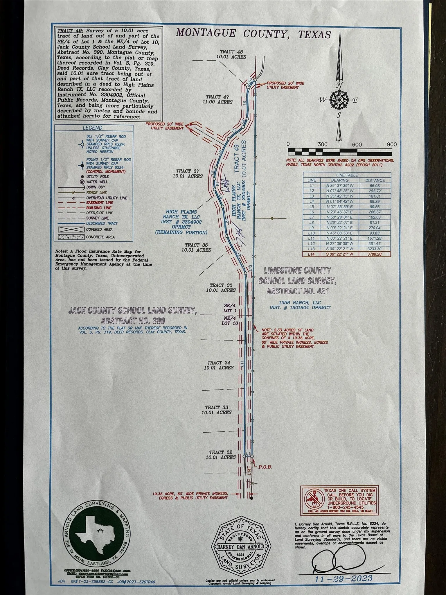 Land Survey Plat. Illustrating the property boundaries, tracts, and relevant easements within Montague and Jack Counties, Texas