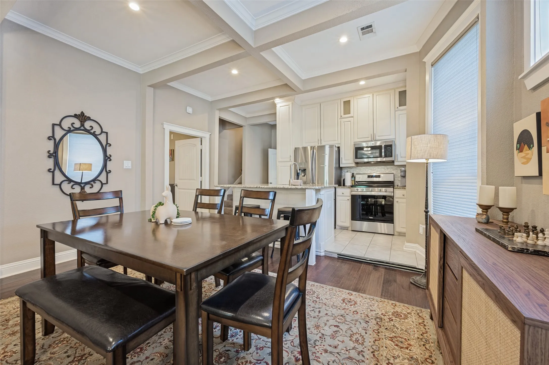 Coffered ceiling in dining area