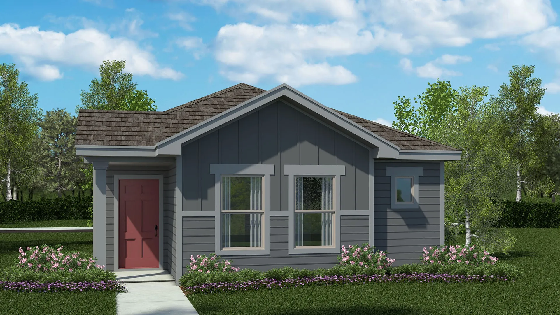 Front Elevation - D.R. Horton's Acorn floor plan Elevation A - All Home and community information, including pricing, included features, terms, availability and amenities, are subject to change at any time without notice or obligation. All Drawings, pictures, photographs, video, square footages, floor plans, elevations, features, colors and sizes are approximate for illustration purposes only and will vary from the homes as built.
