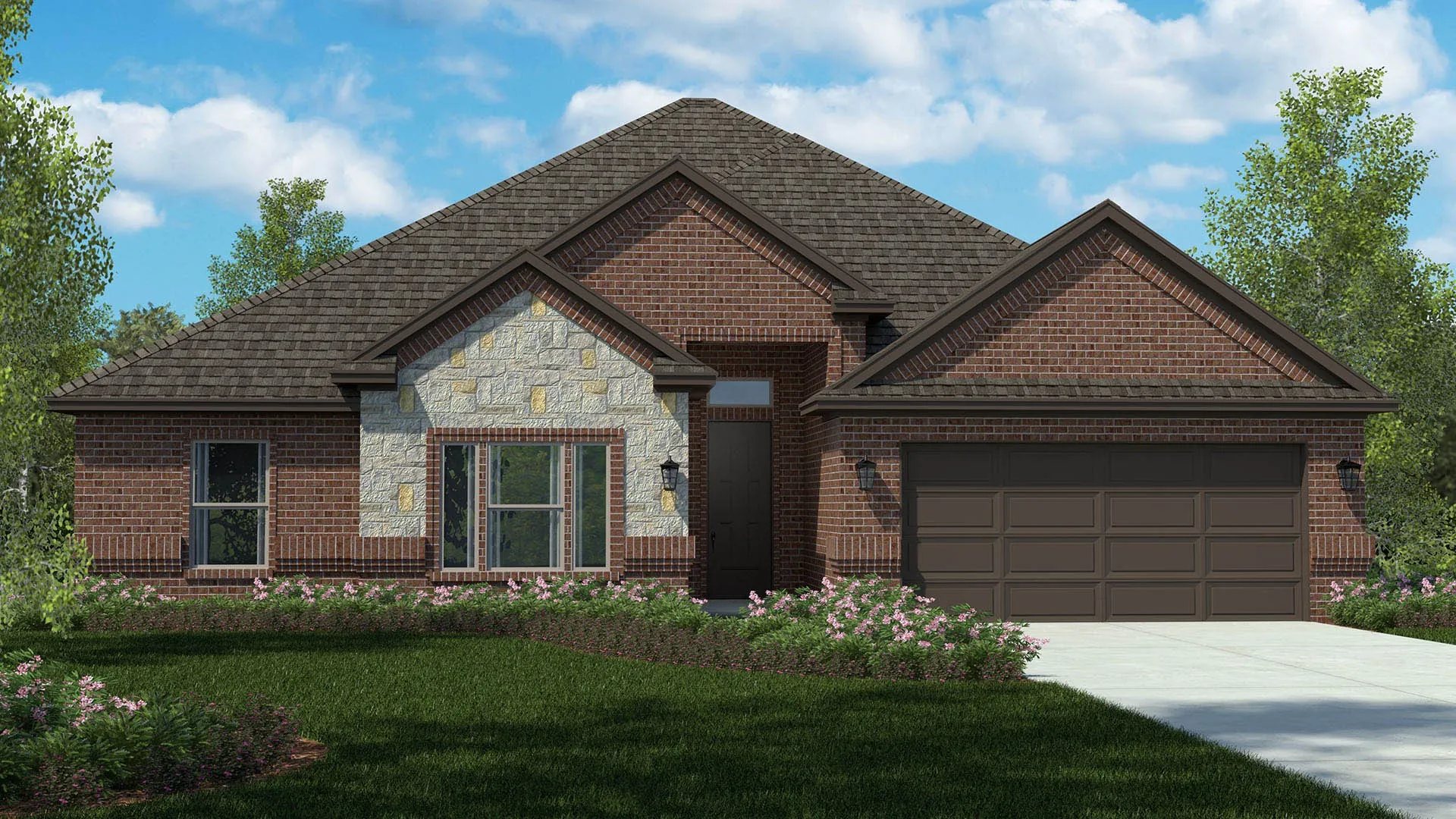 Front Elevation - D.R. Horton's Odessa floor plan Elevation B - All Home and community information, including pricing, included features, terms, availability and amenities, are subject to change at any time without notice or obligation. All Drawings, pictures, photographs, video, square footages, floor plans, elevations, features, colors and sizes are approximate for illustration purposes only and will vary from the homes as built.
