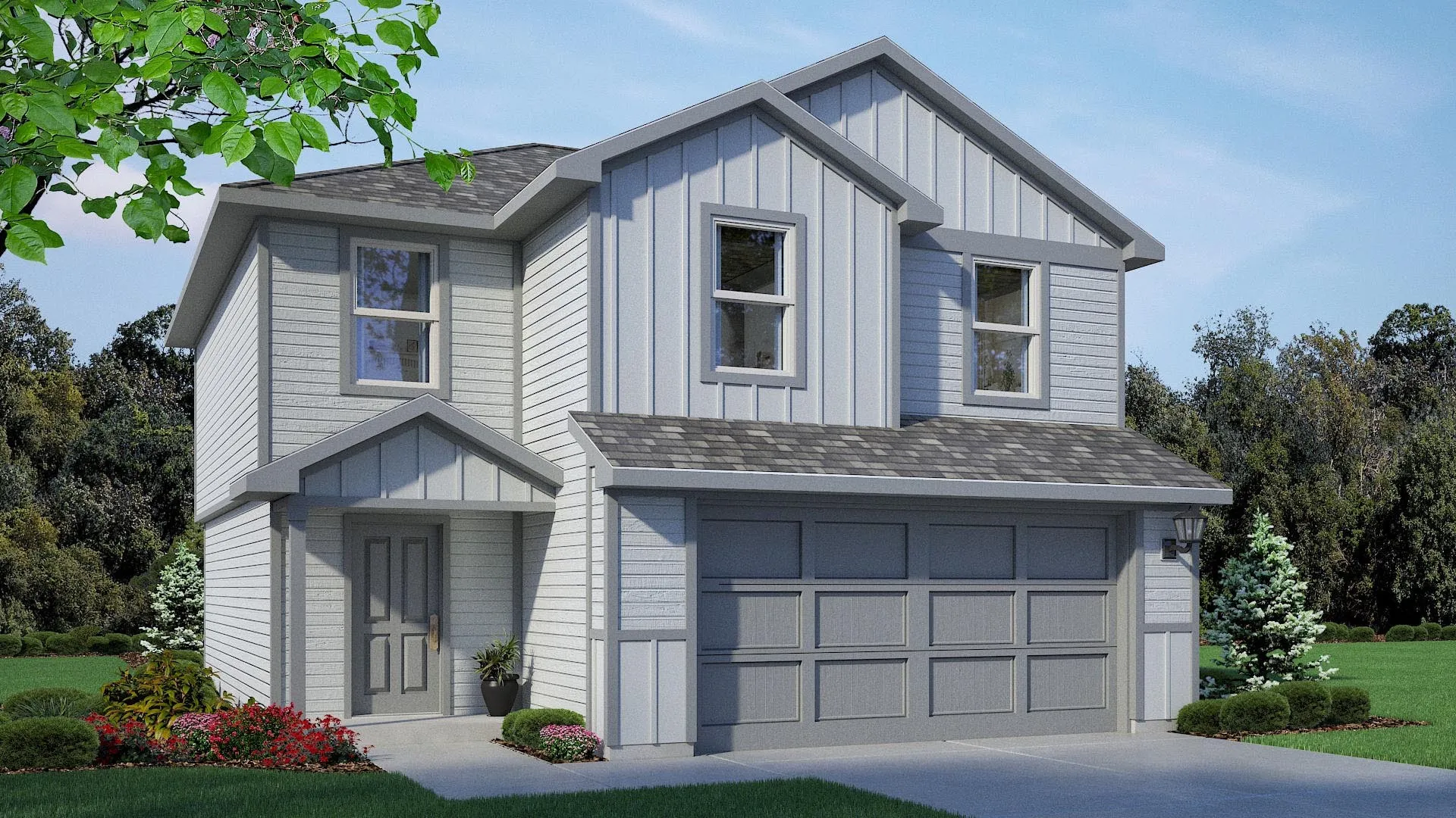 Front Elevation -D.R. Horton's Davis floor plan elevation X-All Home and community information, including pricing, included features, terms, availability and amenities, are subject to change at any time without notice or obligation. All Drawings, pictures, photographs, video, square footages, floor plans, elevations, features, colors and sizes are approximate for illustration purposes only and will vary from the homes as built.