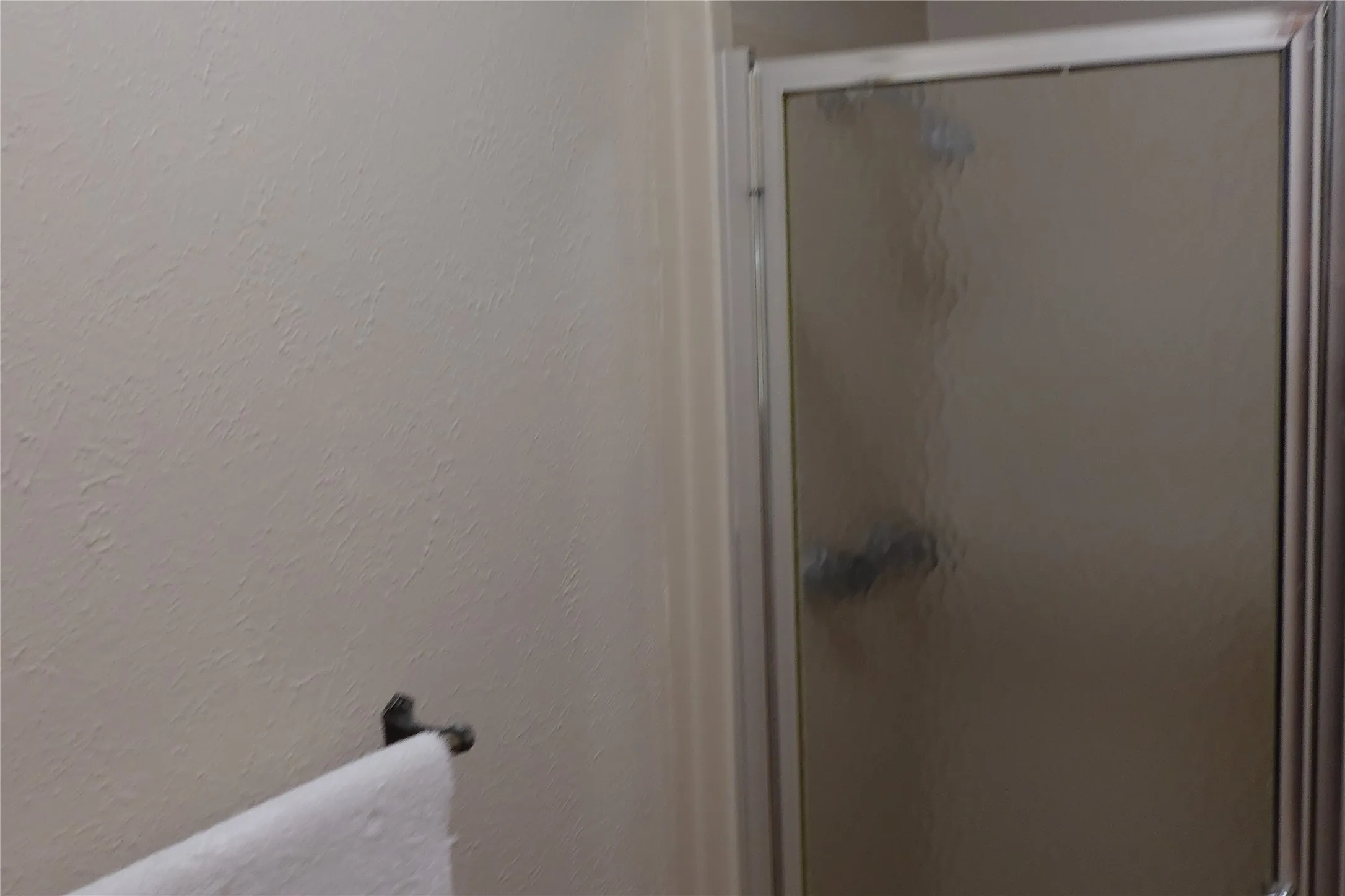Shower enclosure with frosted glass and metal framing