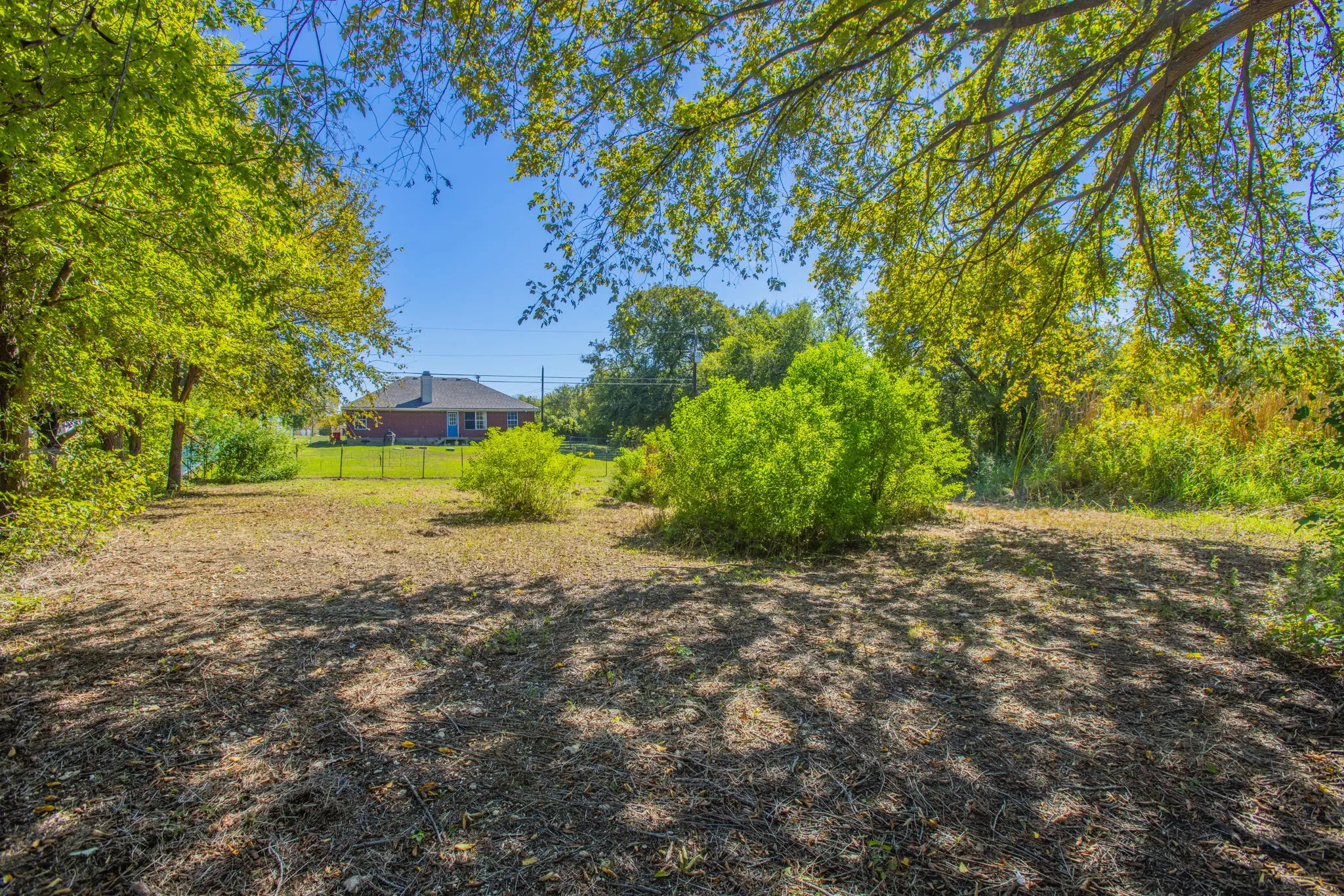 Expansive lot featuring mature trees, established foliage, and partial fencing