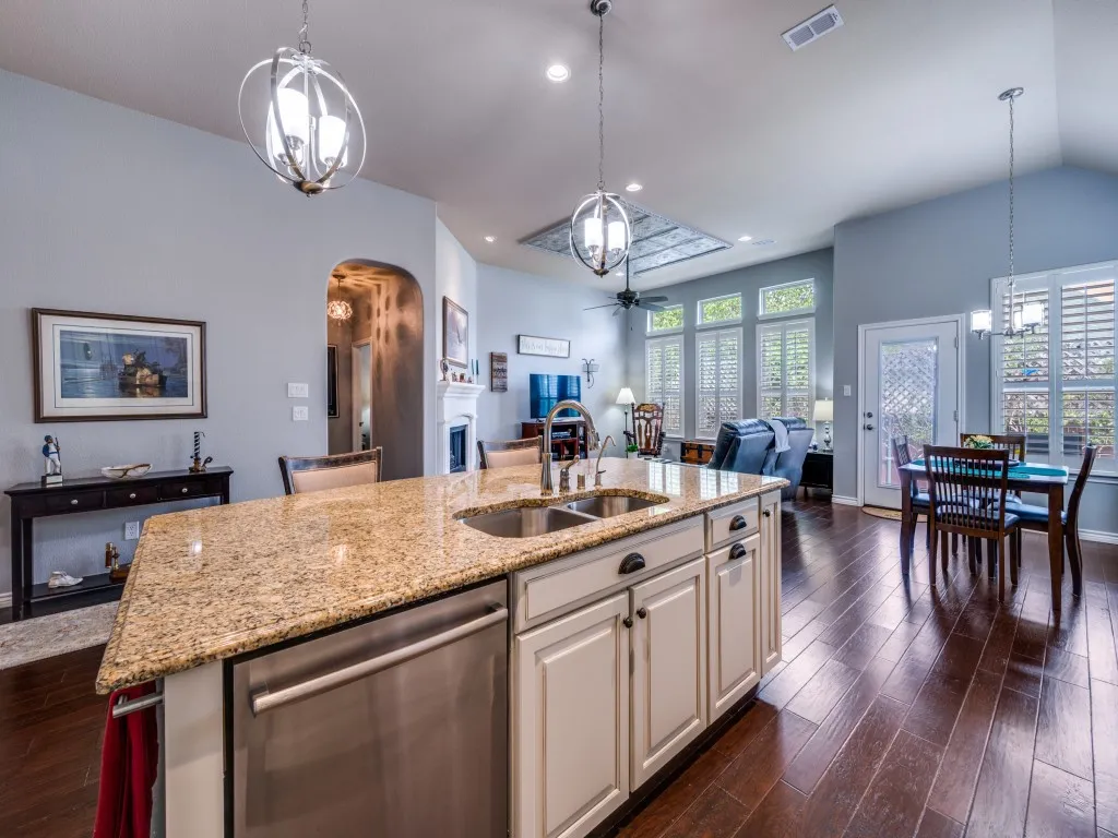 The kitchen island opens to the living area, creating an easy flow for gathering and everyday living