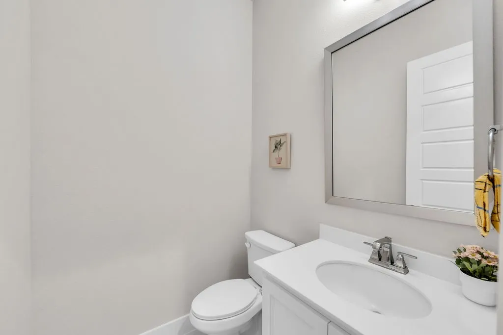 White vanity with integrated sink