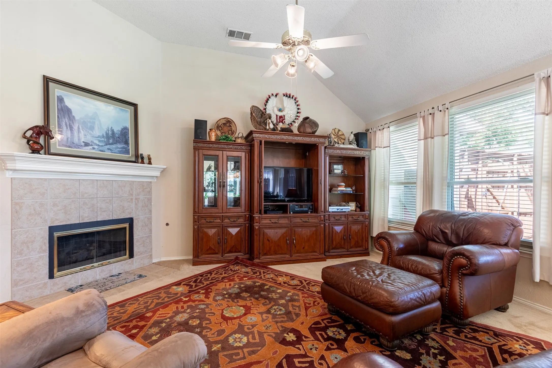 Living room with fireplace.