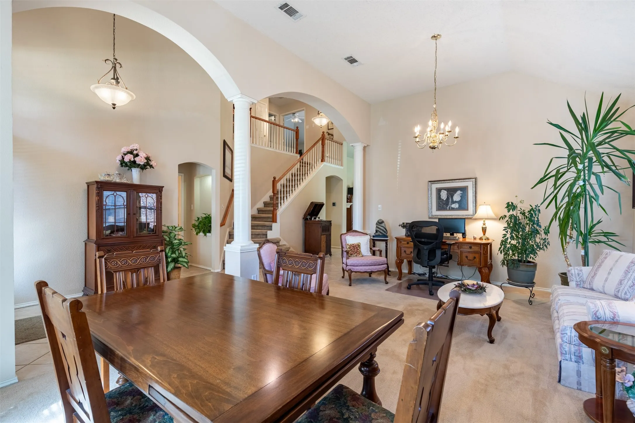 Open-concept living and dining rooms.