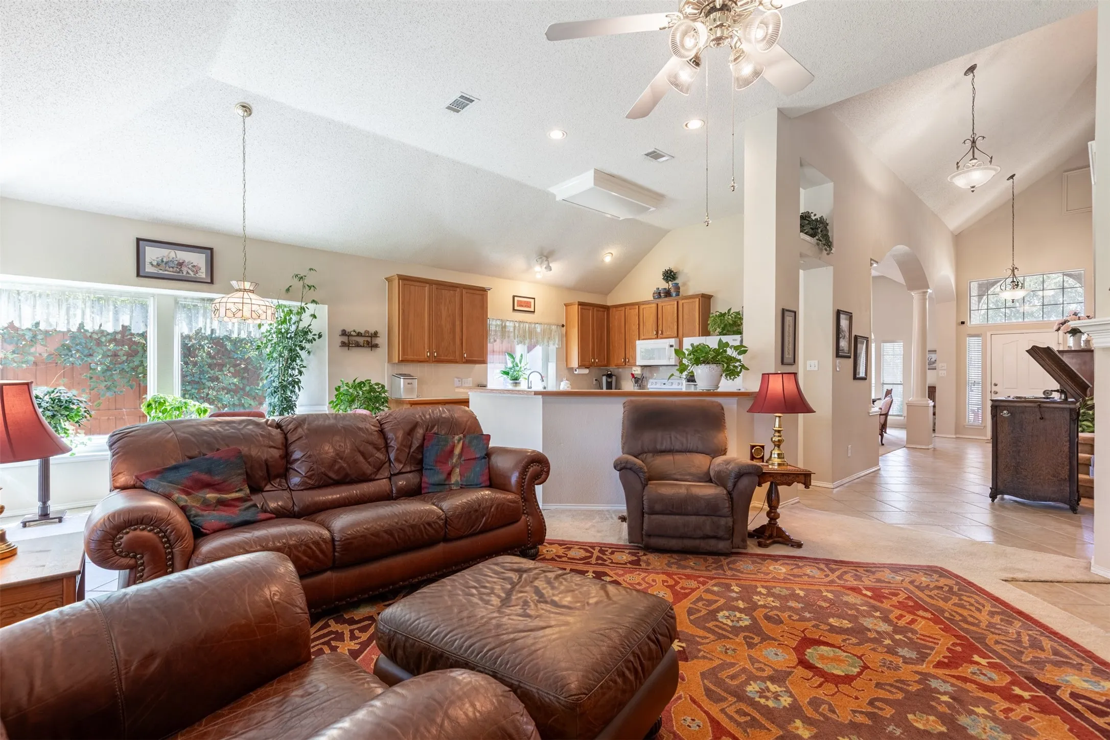 Open-concept living room to kitchen.