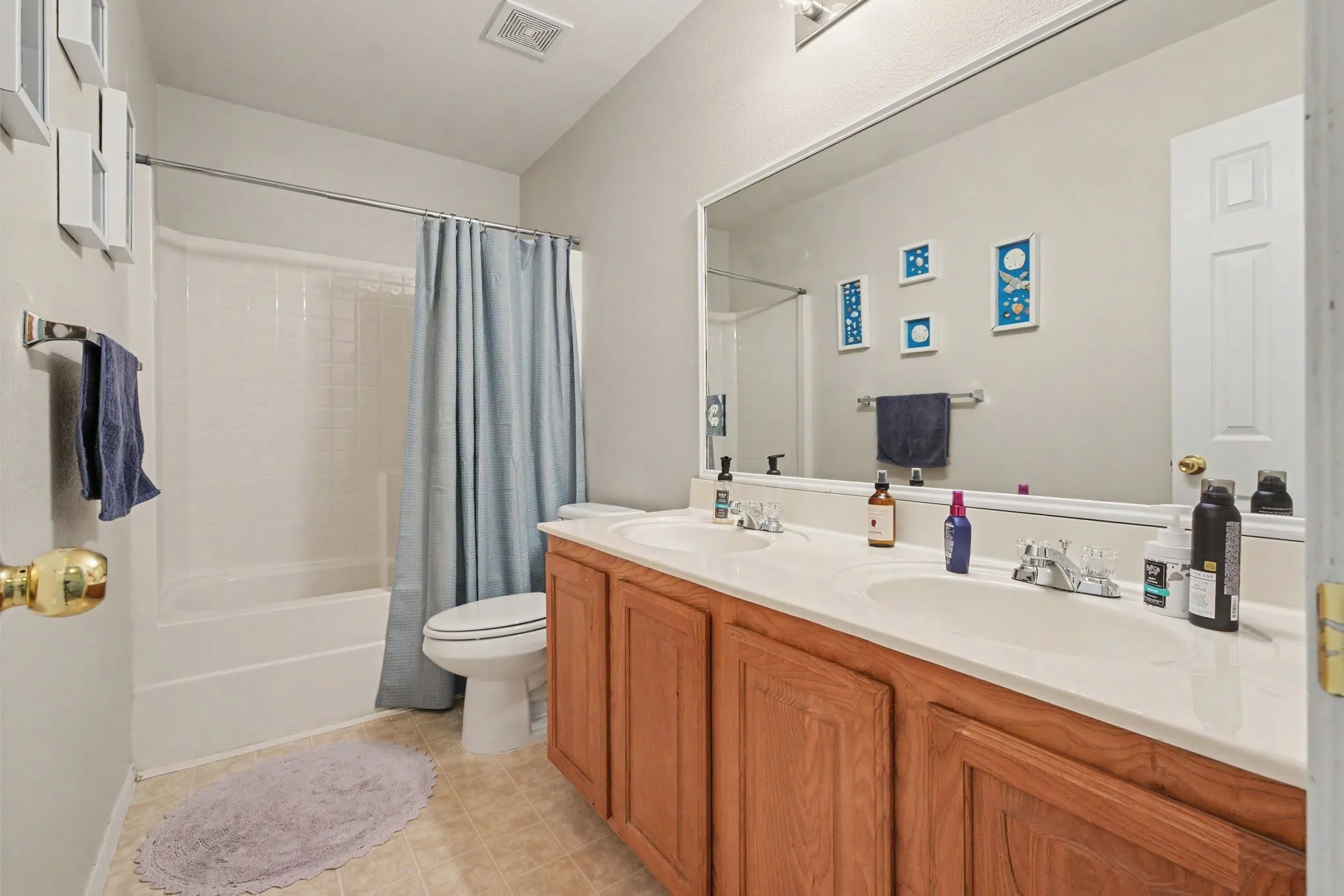 Upstairs bathroom with double vanity