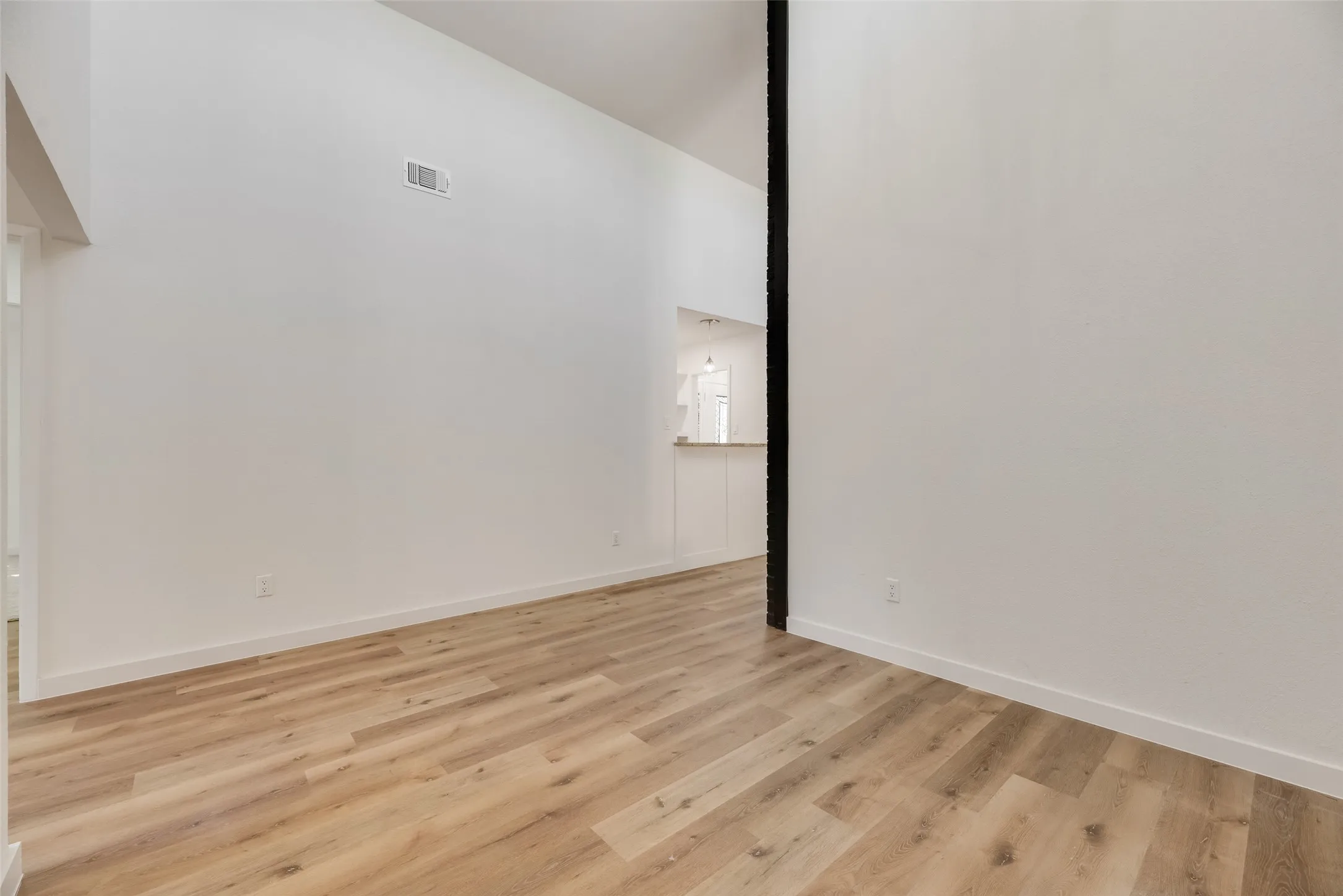 Vaulted ceiling with wood-finish flooring