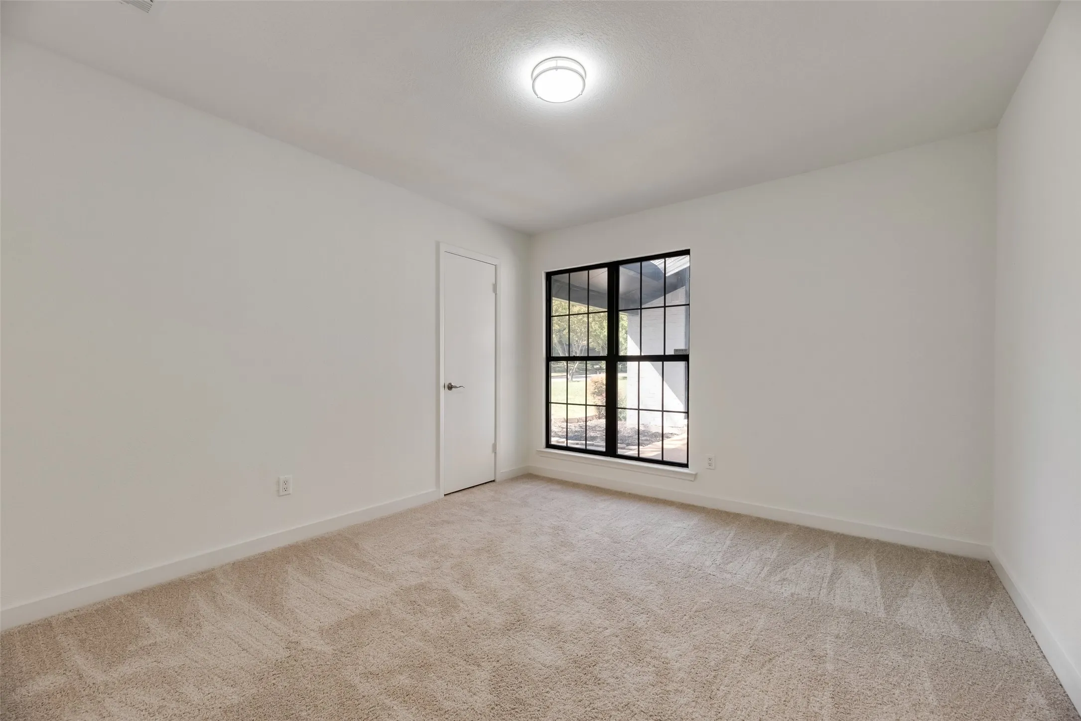 Light-colored carpeting with a textured pattern