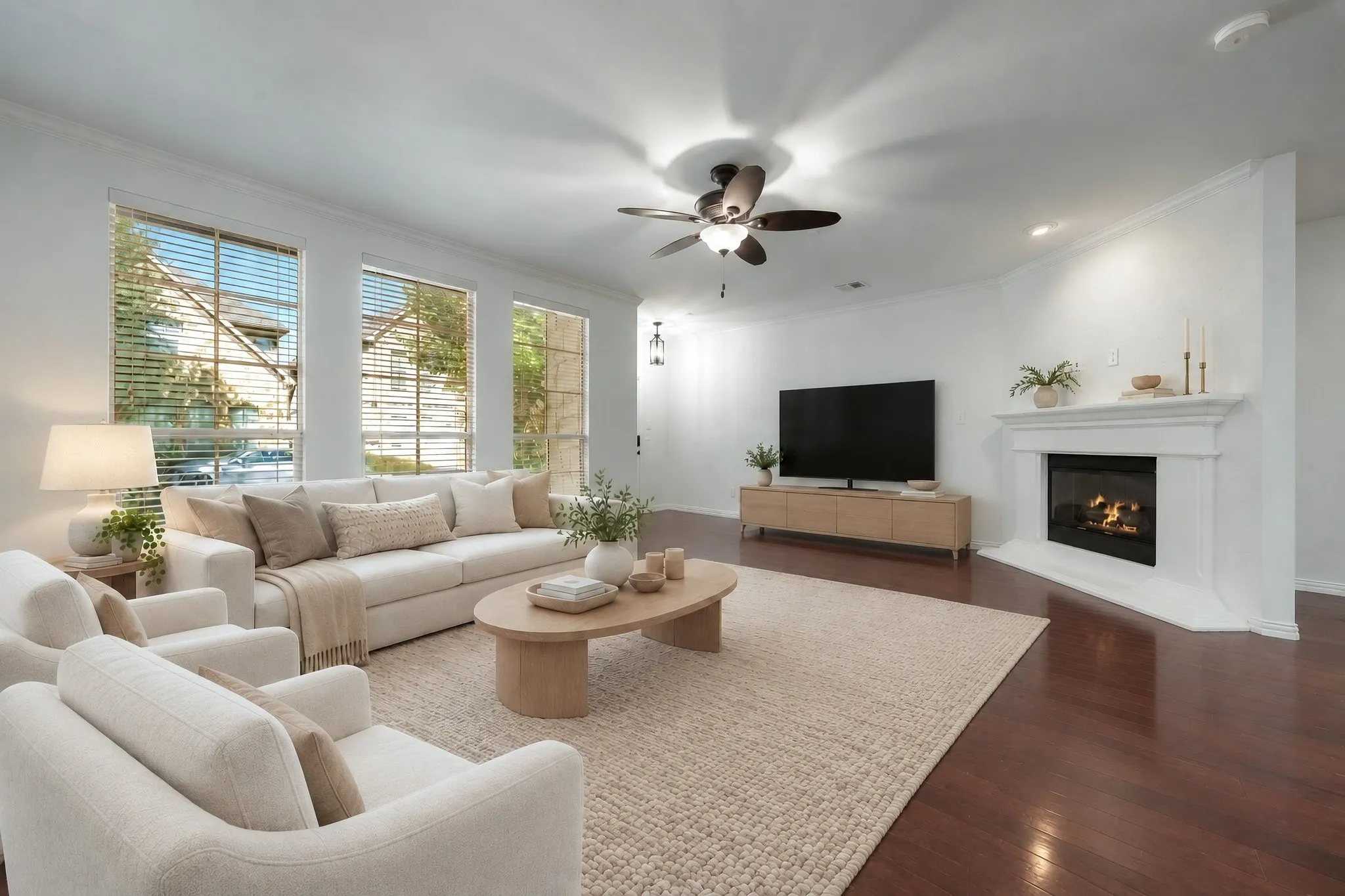 Virtually staged Grand Living Room.