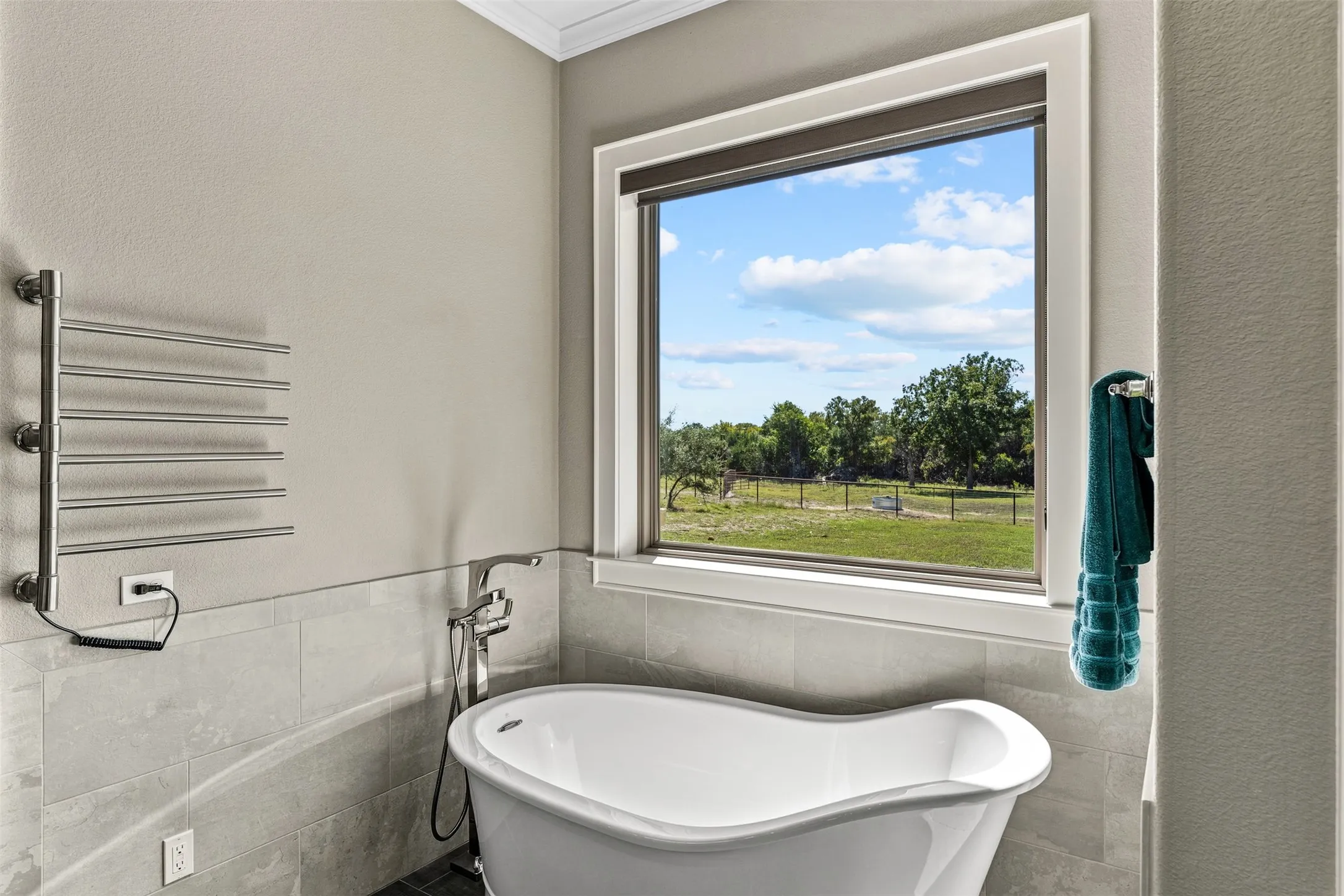 The soaking tub overlooks the gorgeous country views.