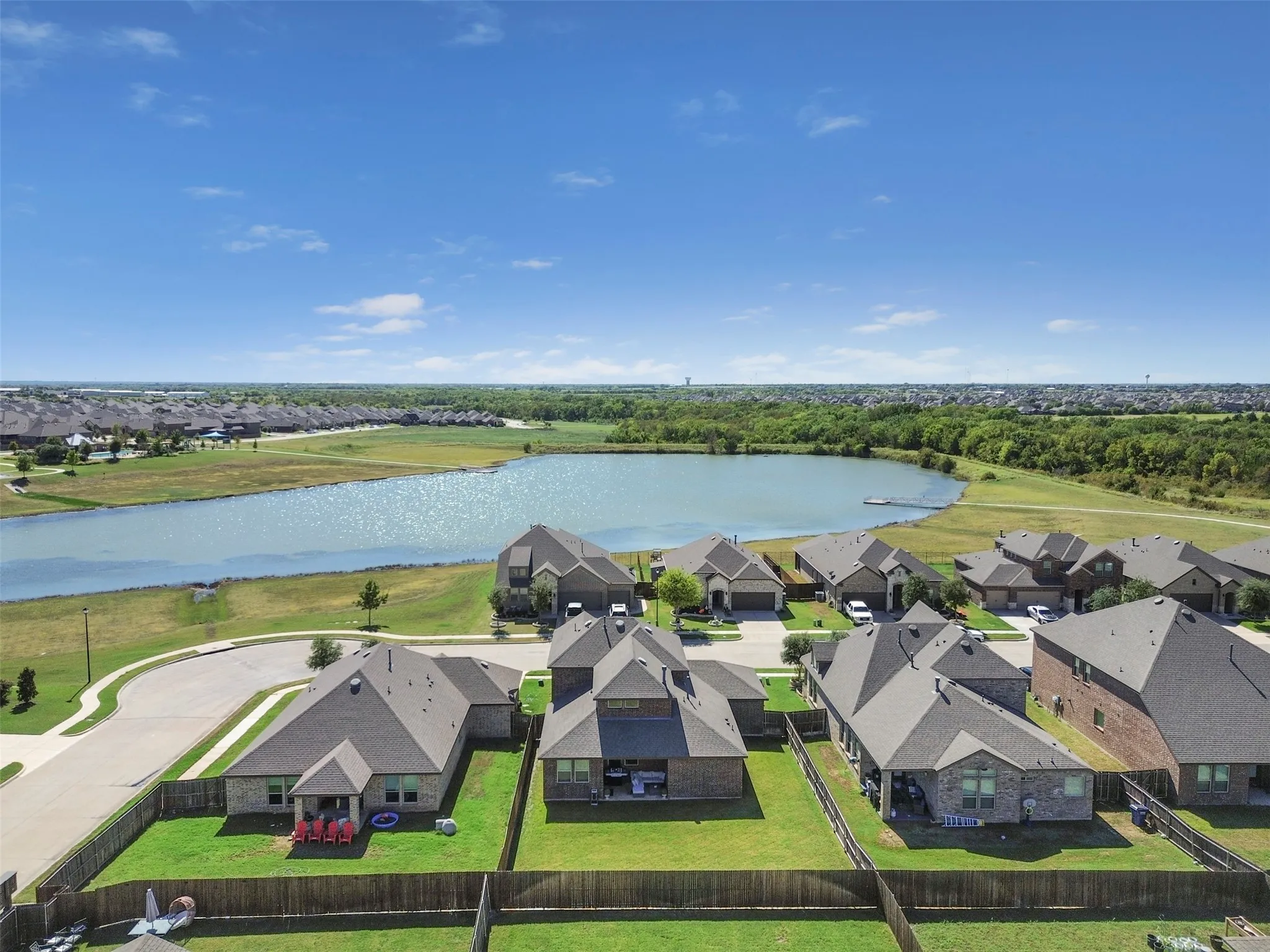 Residential neighborhood with a prominent body of water