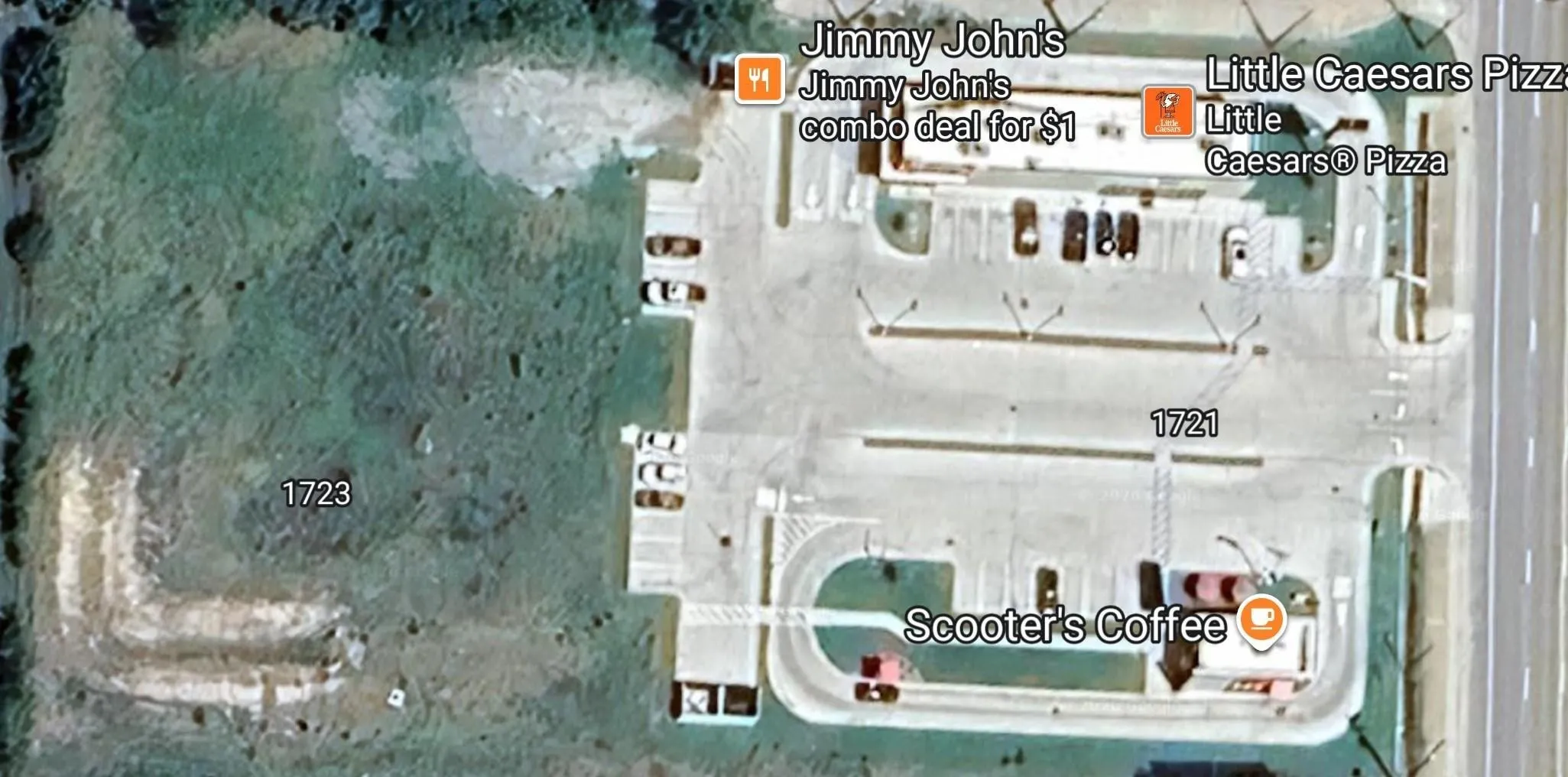 Aerial Map. Showing the property at 1723 and the commercial development at 1721