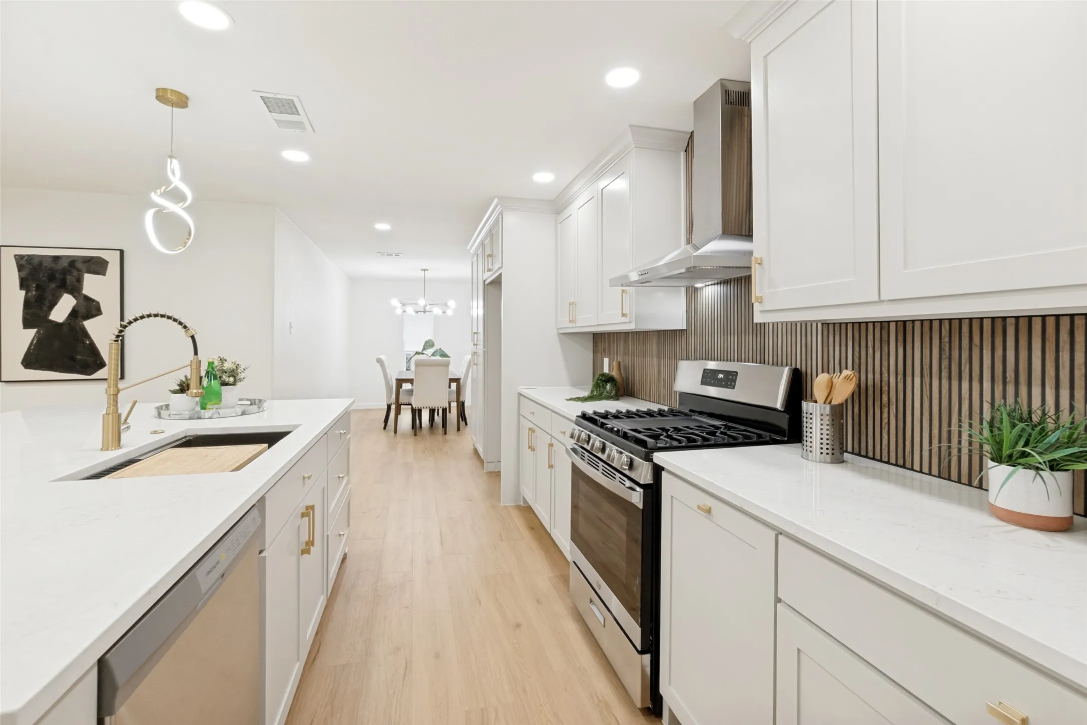 Kitchen open to separate dining room