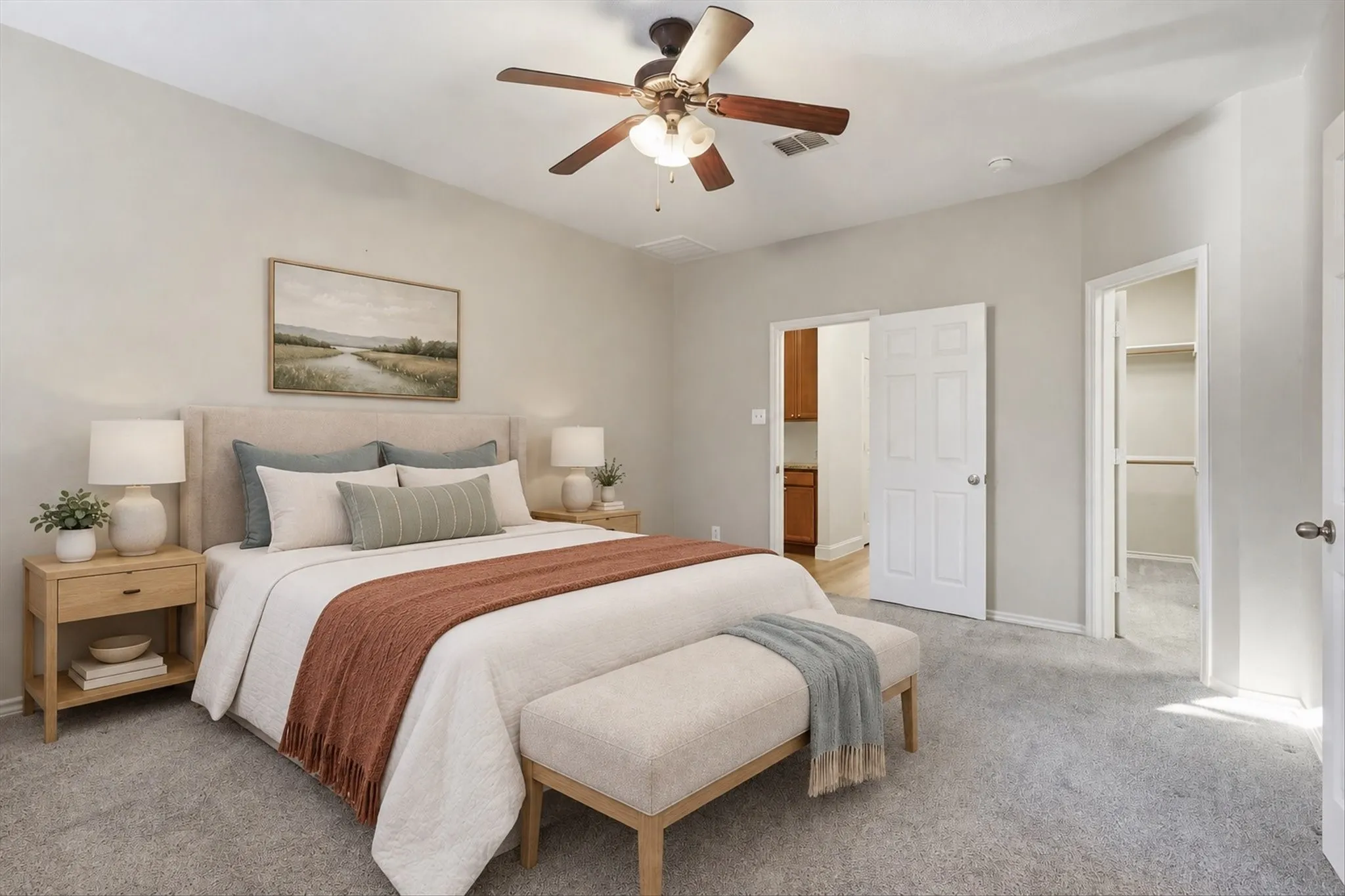 Primary Bedroom Option 1 for Bed. Virtually Staged
