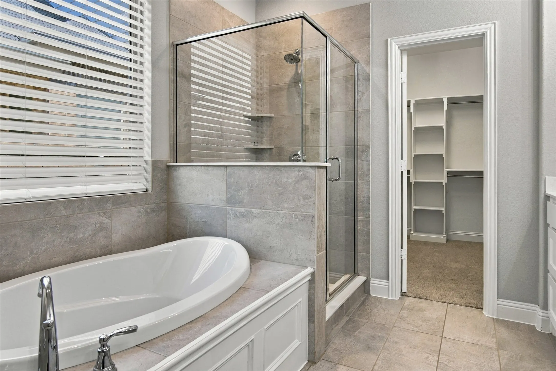 Large garden bathtub and separate shower