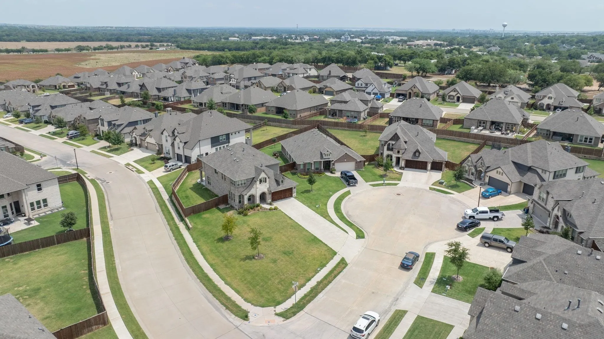 Residential neighborhood with paved streets and sidewalks