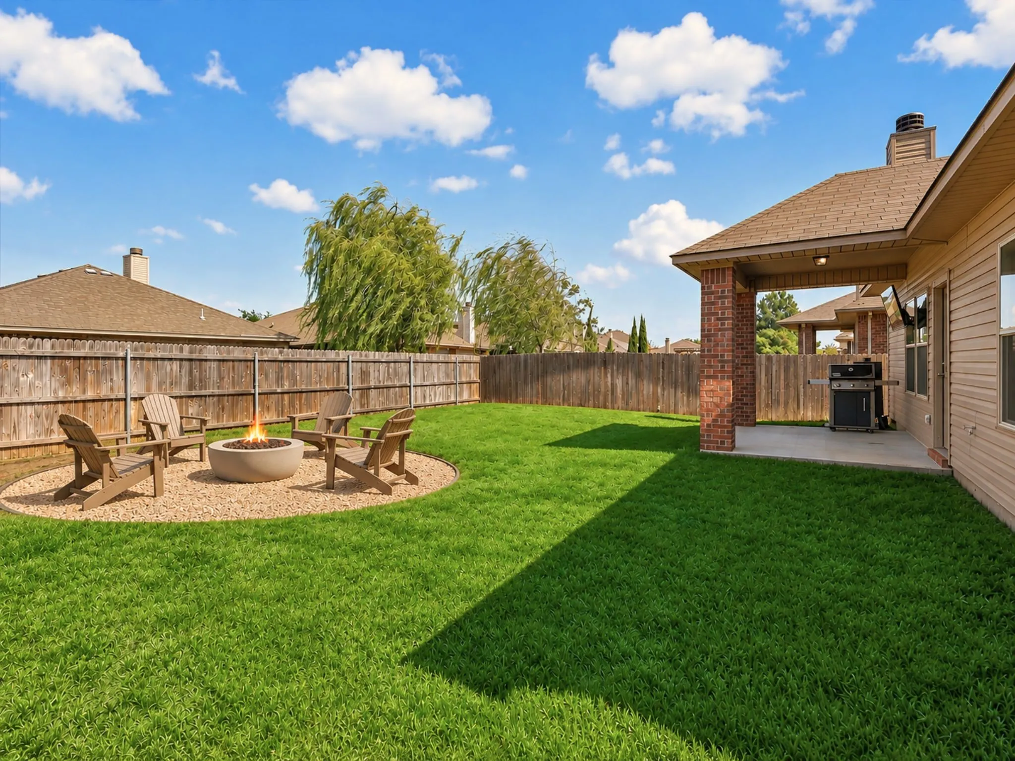 Virtually staged to show potential for empty space in backyard