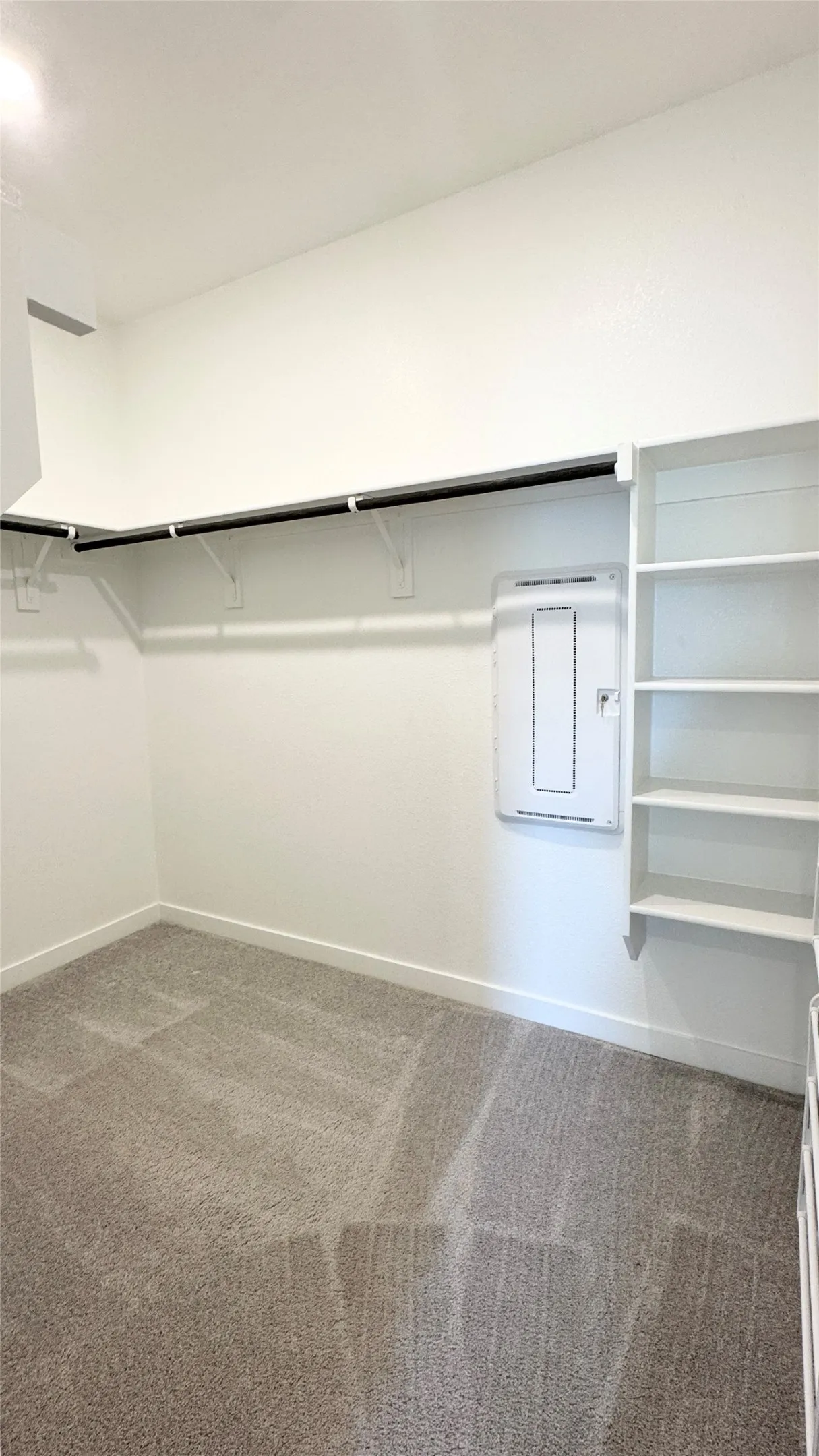 Wall-to-wall carpeting with light-toned walls