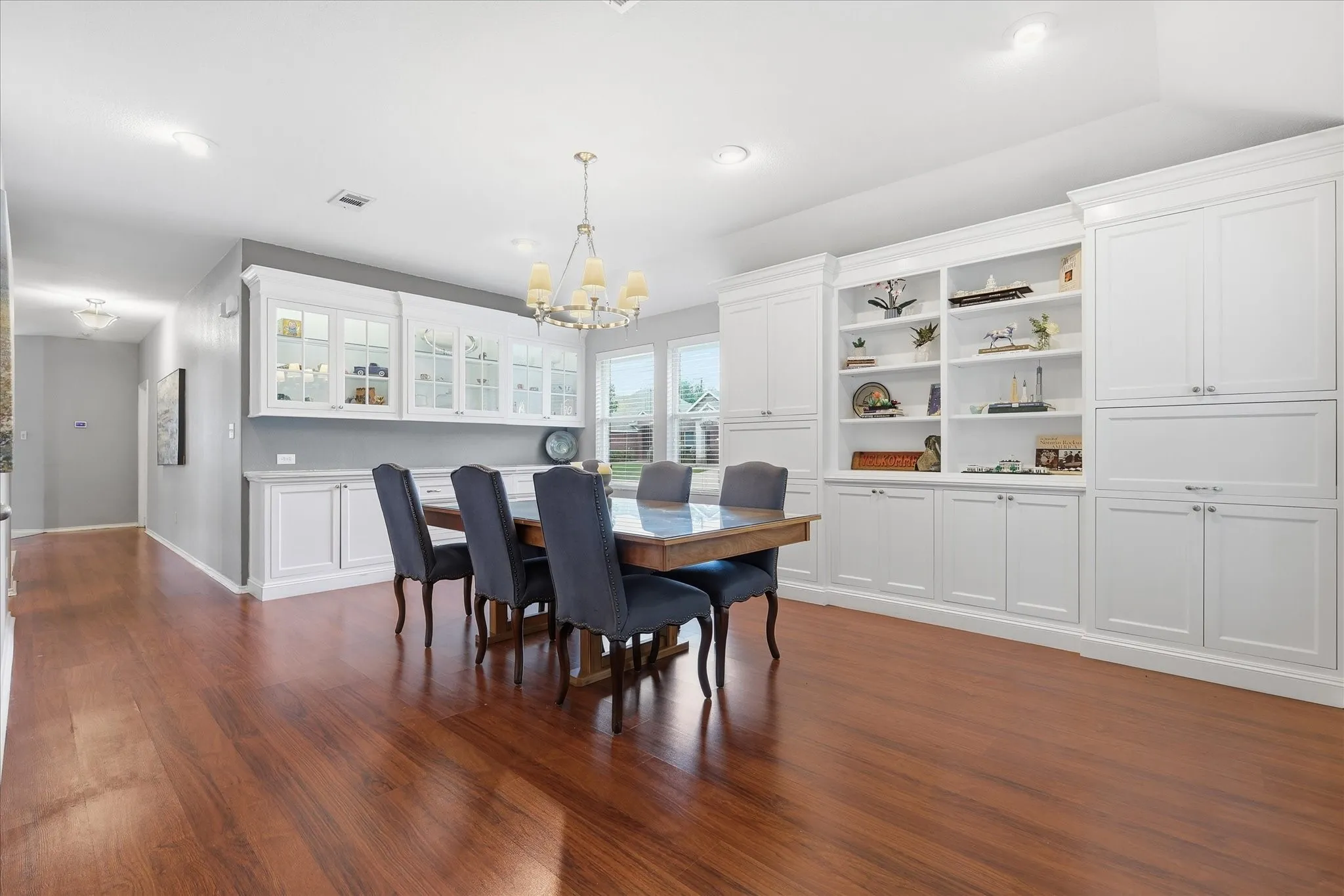 Custom Built cabinets with glass door fronts.