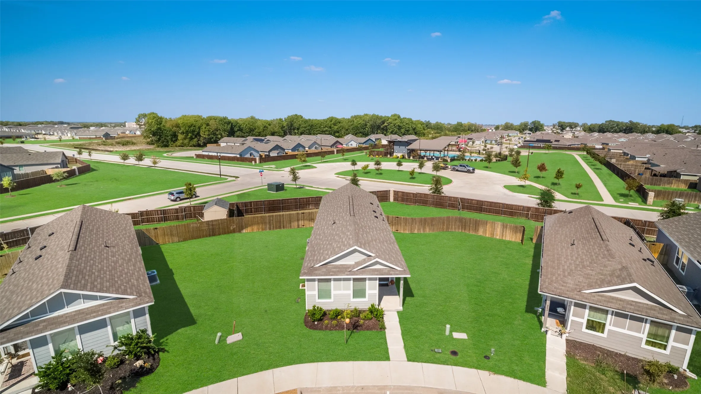Residential neighborhood with established roadways and uniform landscaping