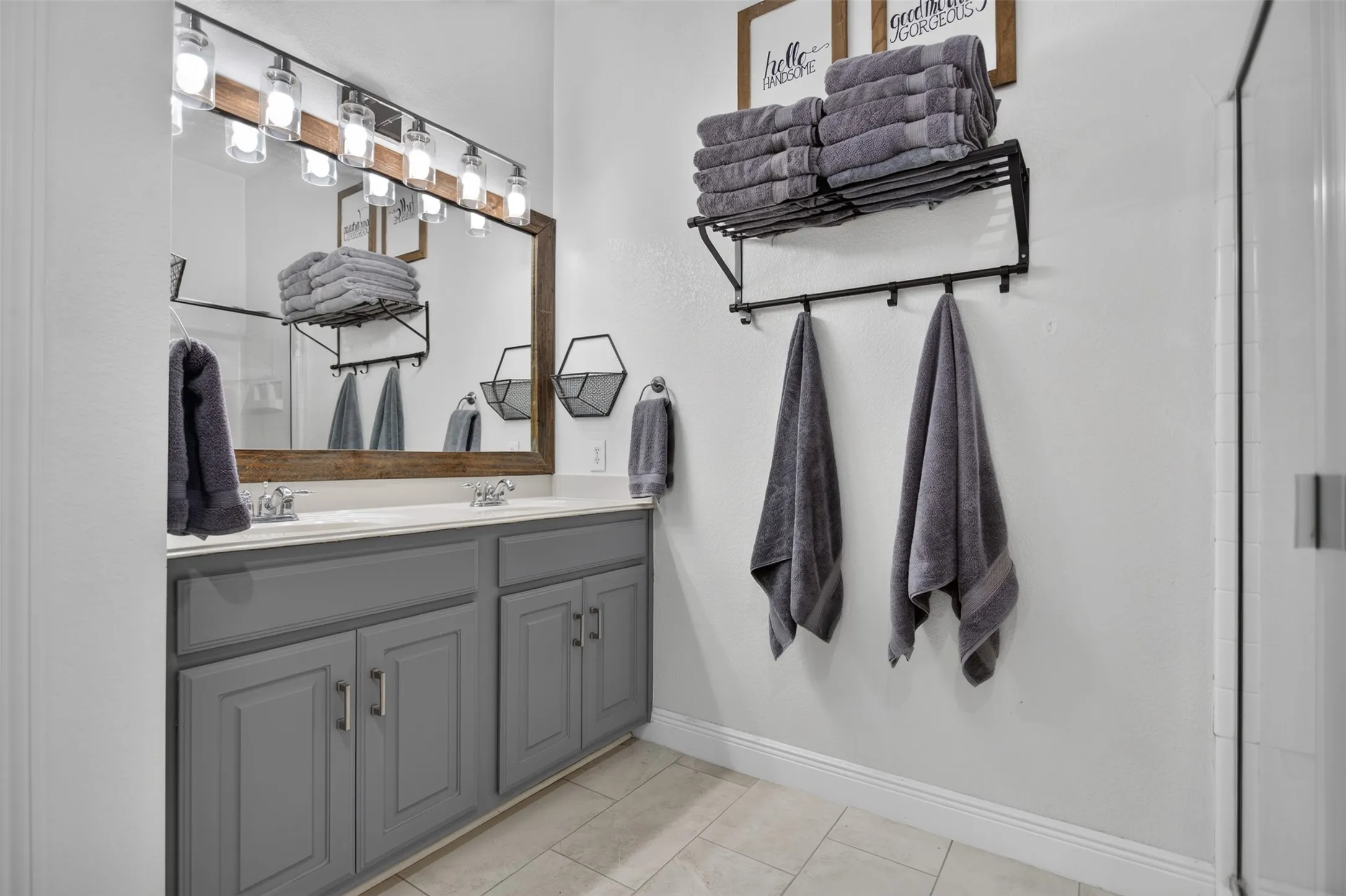Primary bath with dual sinks and stand up shower