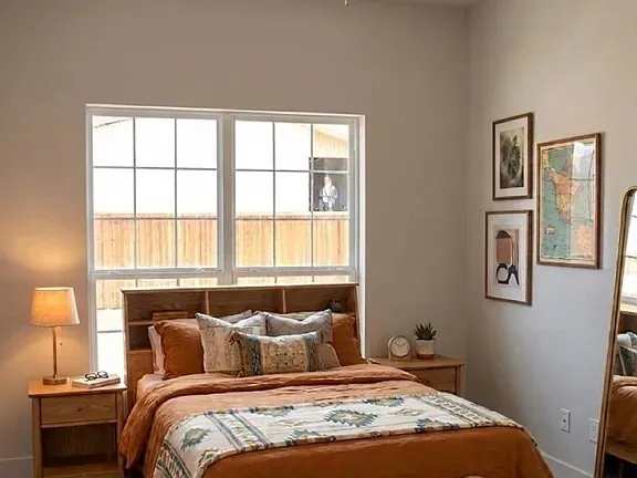 Bright interior space with light-toned walls and wood-finish flooring