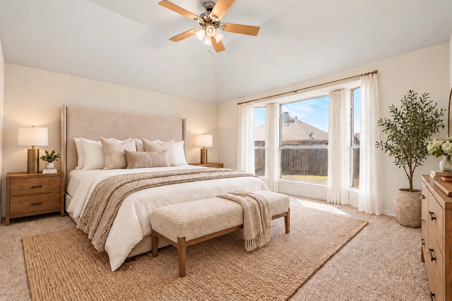 Virtually staged primary bedroom