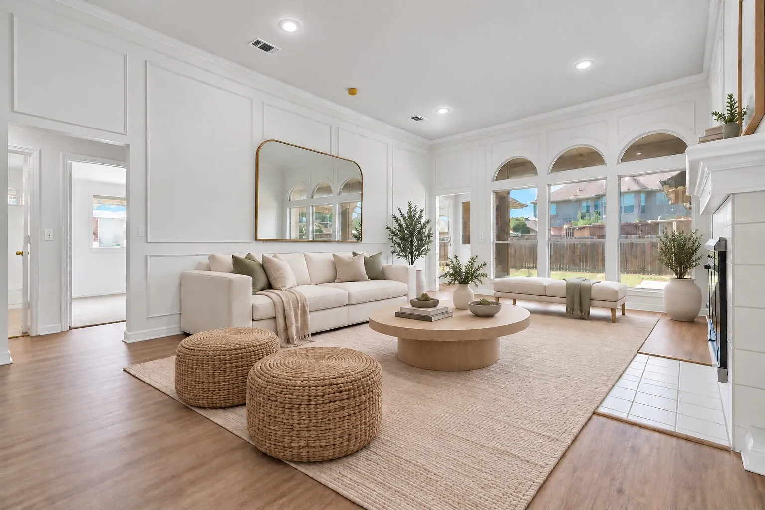 Virtually staged great room/living room