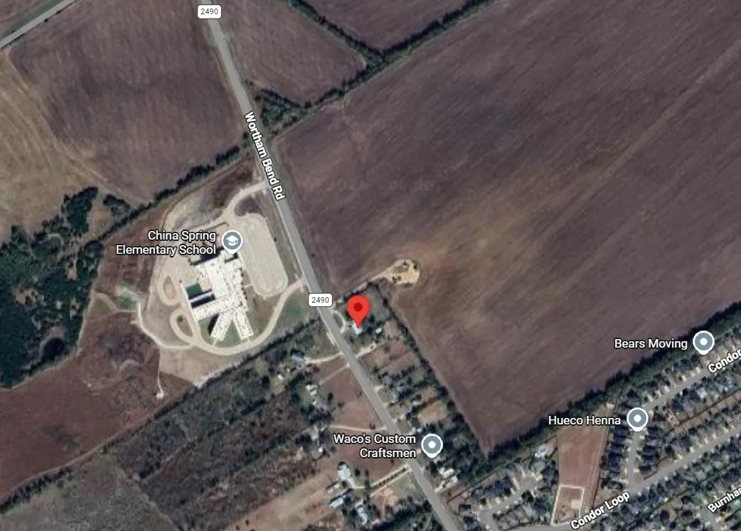 Satellite Imagery. Showing the property's location relative to roads and local structures