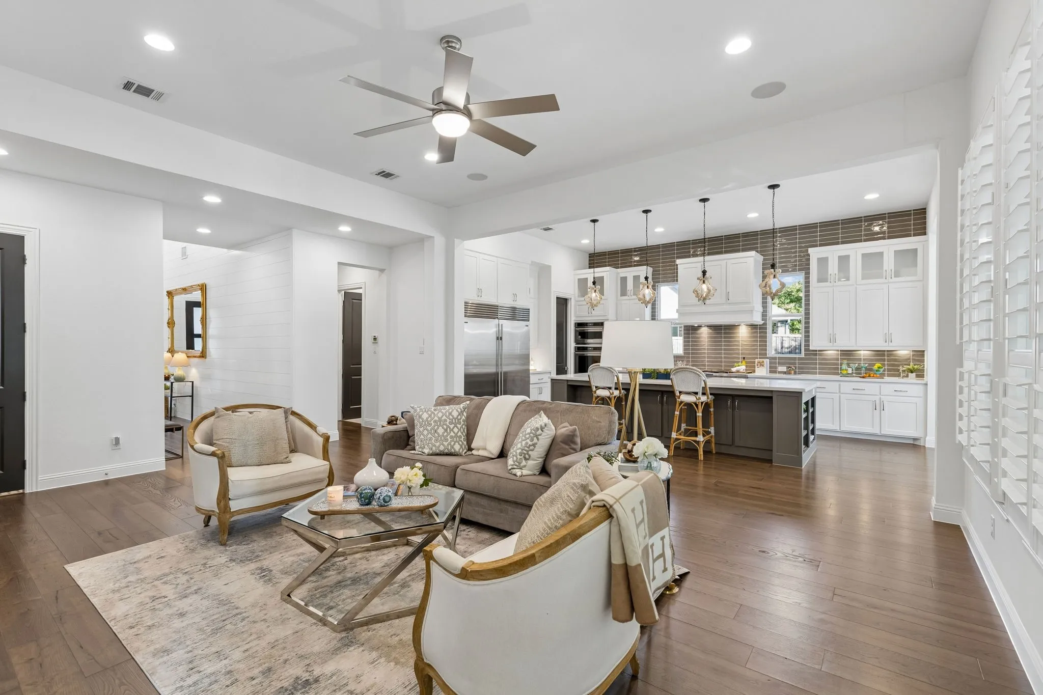 Hardwoods throughout, LED can lighting, Designer pendants and chandeliers