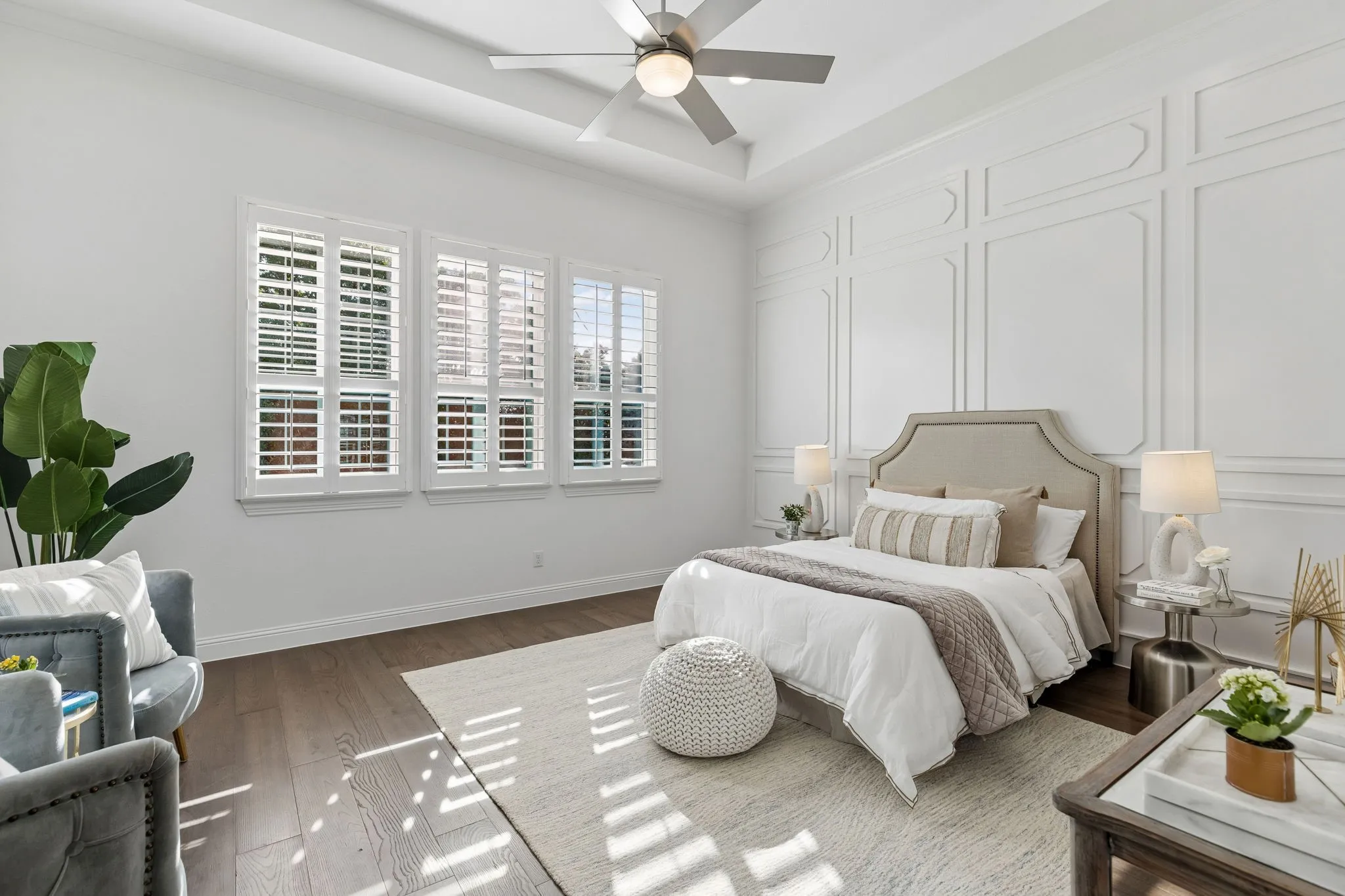 Downstairs Primary Bedroom, beautiful wood paneling detail.