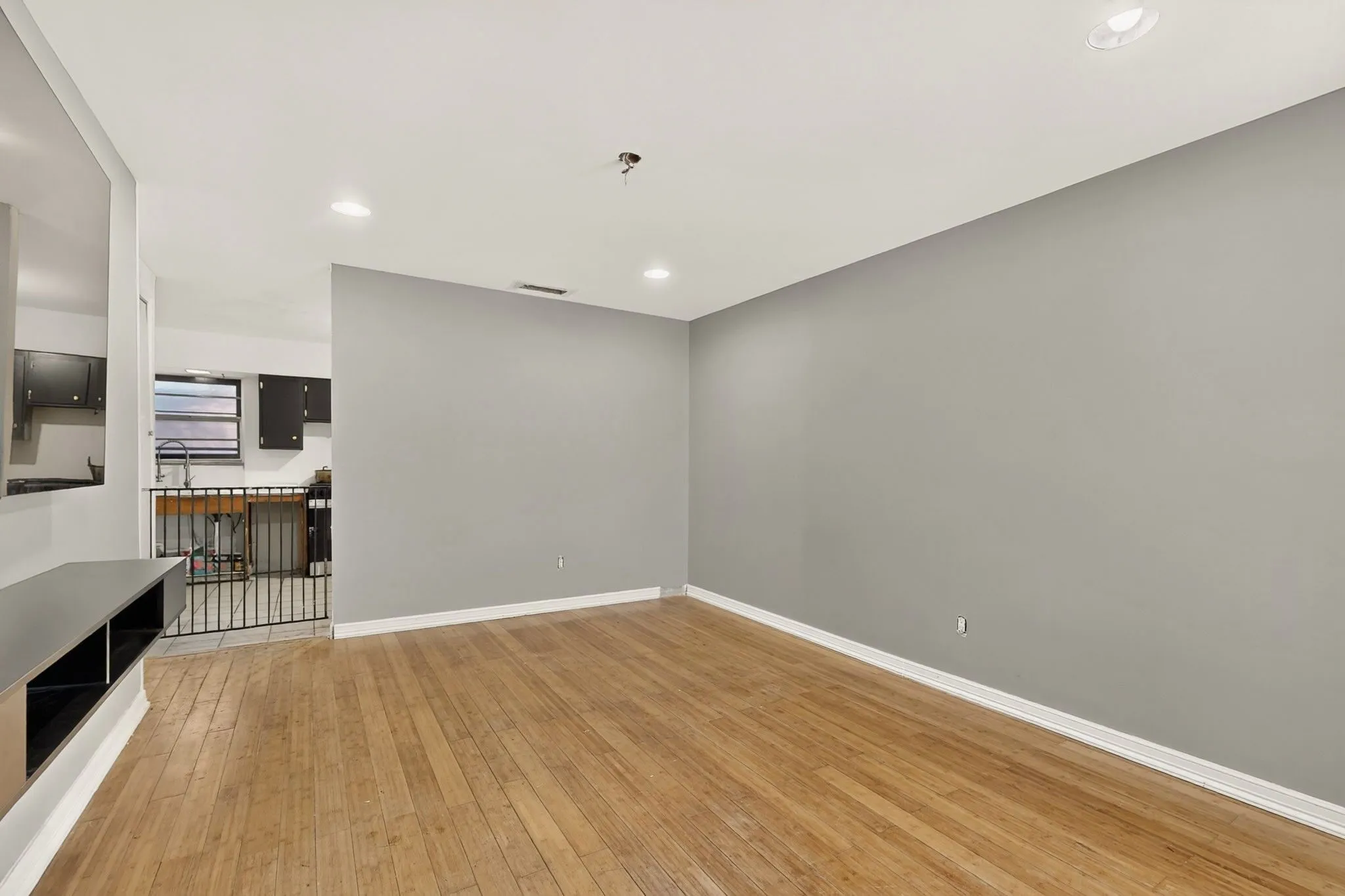 Wood-finish flooring with recessed lighting