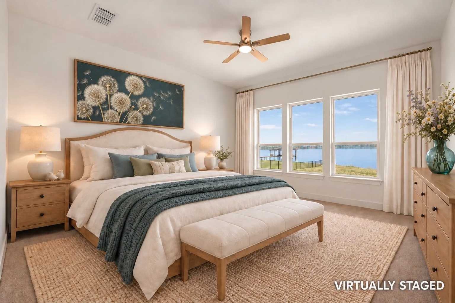 Virtually staged primary bedroom.