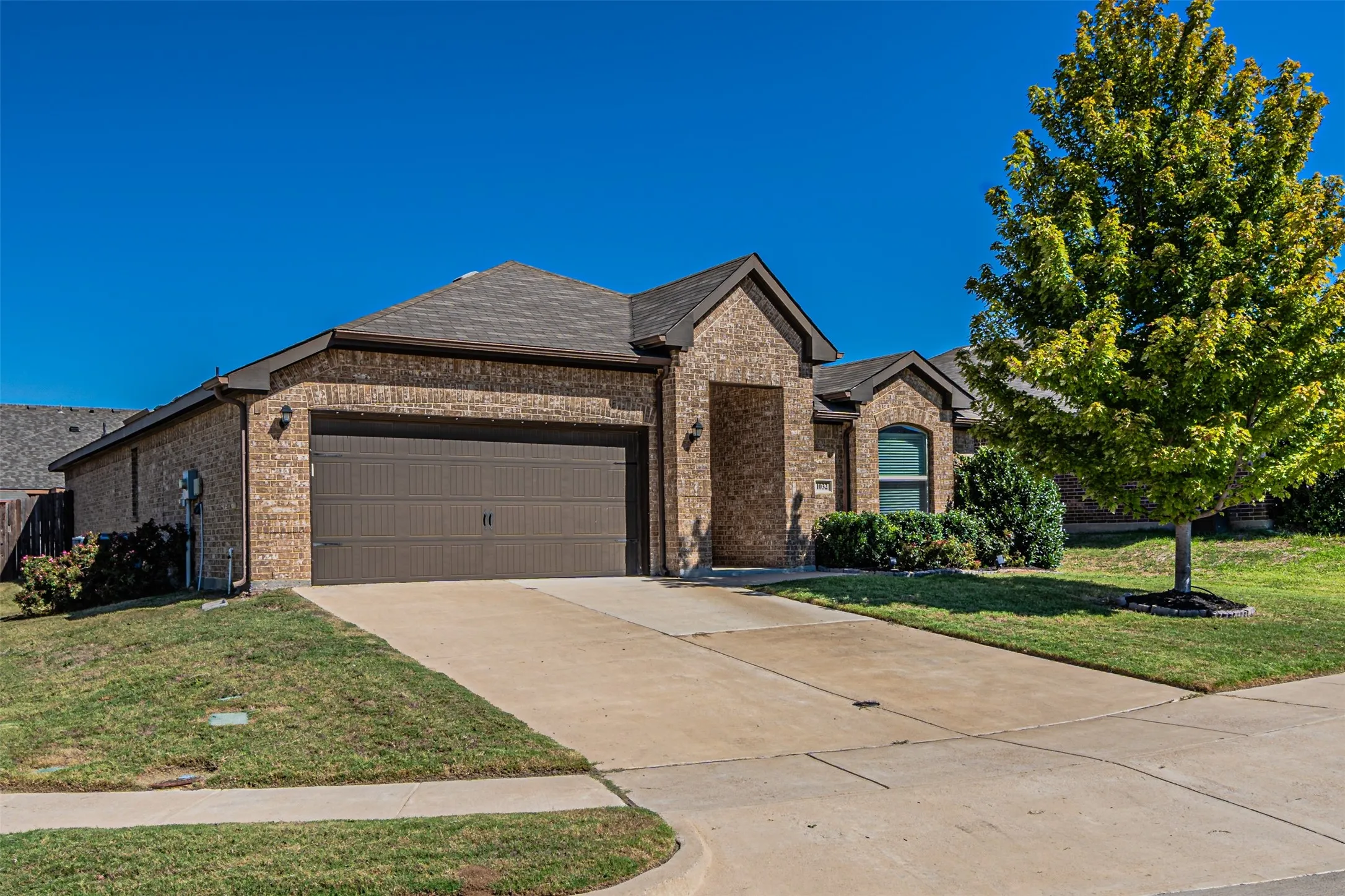 Brick exterior with gabled roof lines