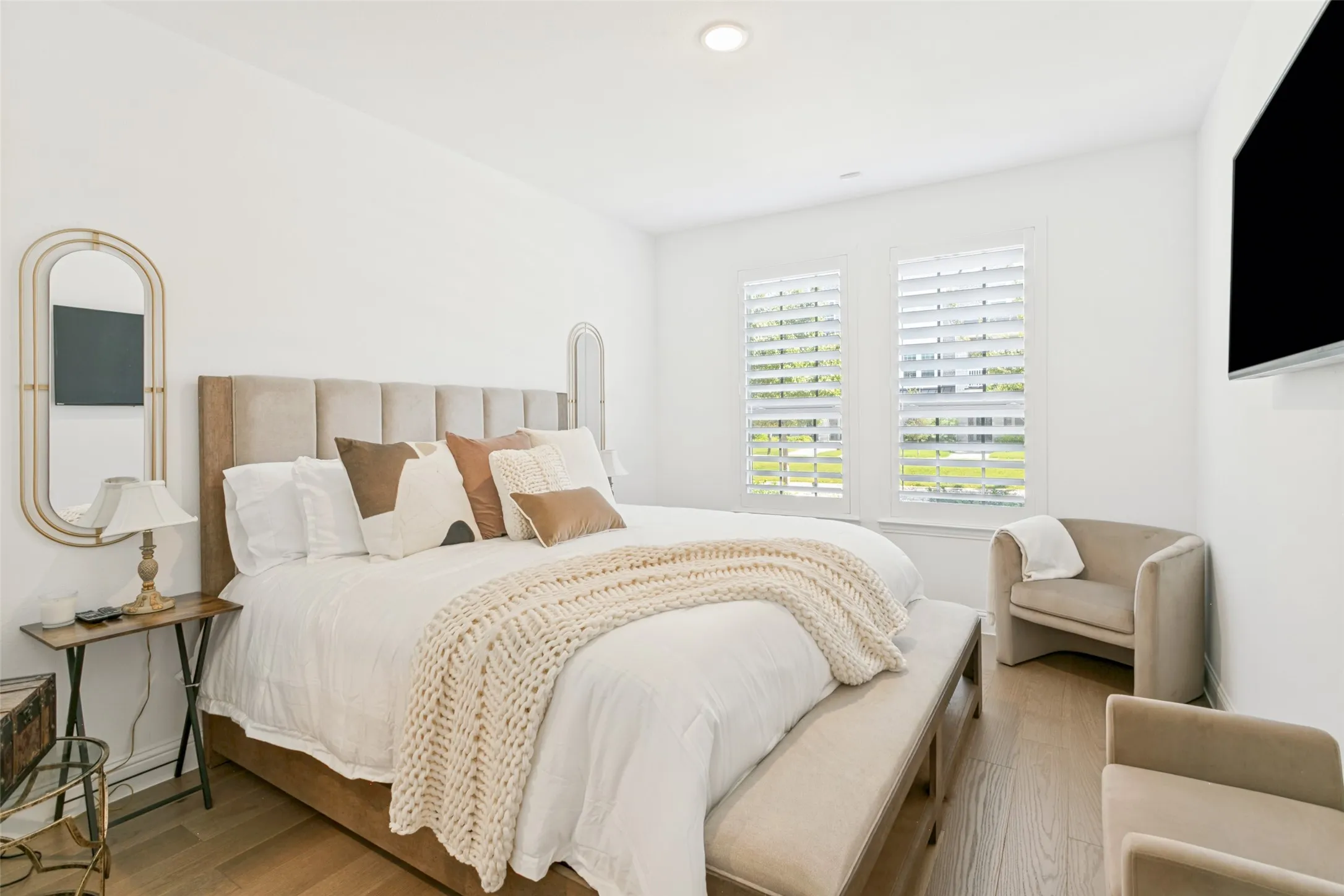 Wood-finish flooring with a recessed ceiling light