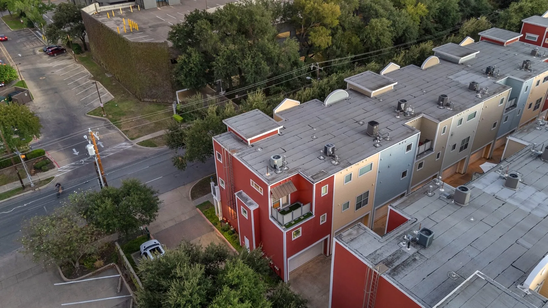 Aerial view toward the Dallas skyline showing the Uptown location