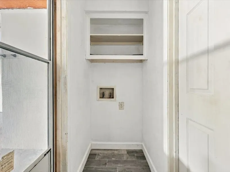Built-in shelving with wood-finish accents