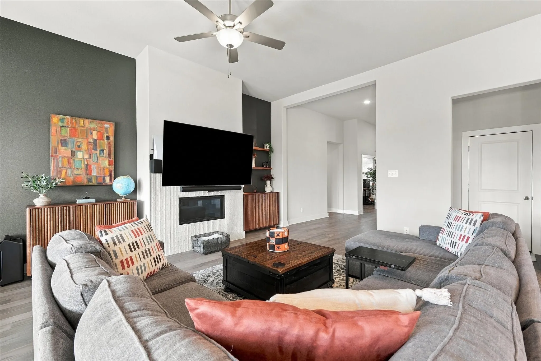 Livng room furniture & cabinets will remain with a full price offer if you want it! (not the TV though)