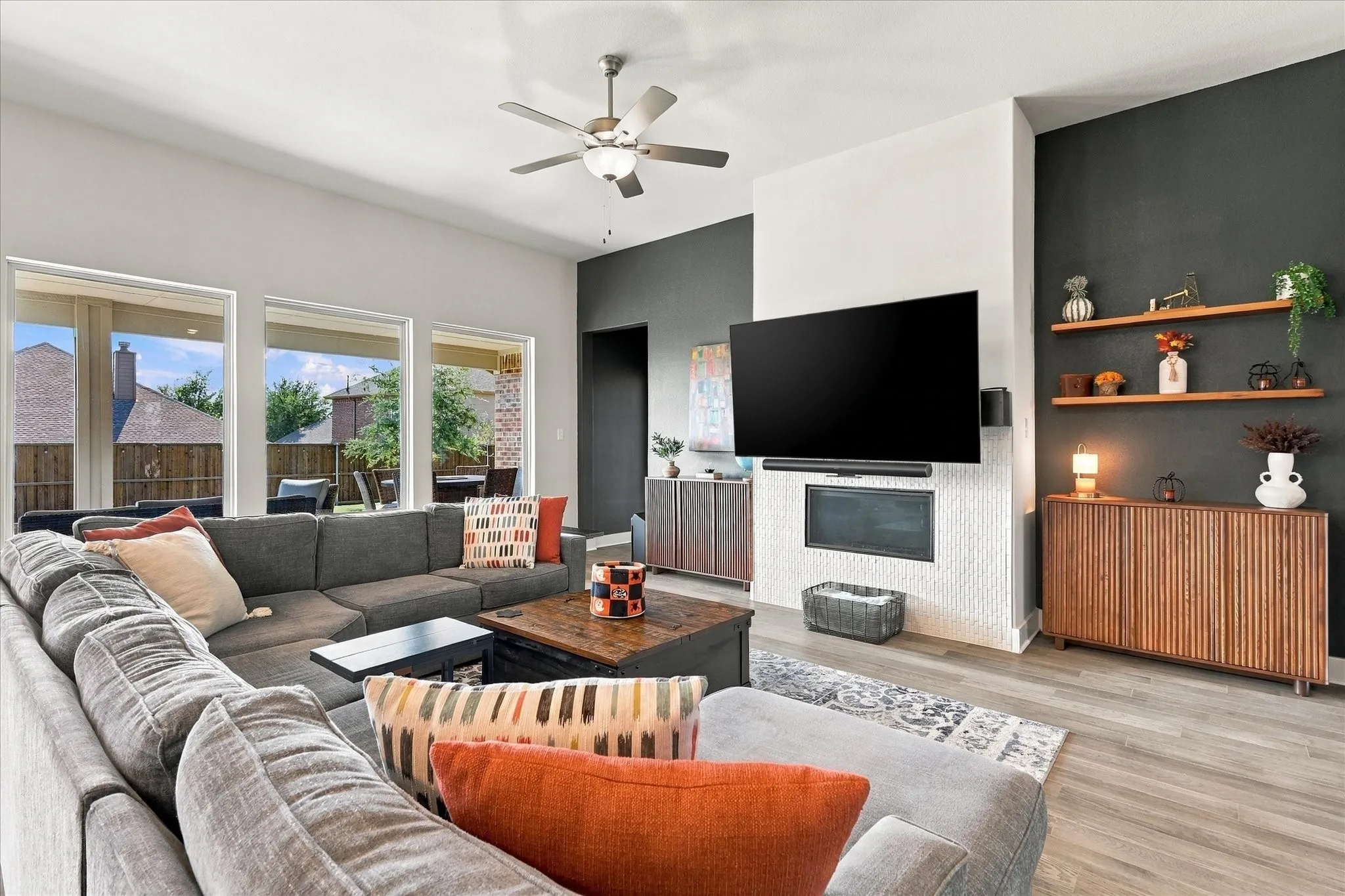Livng room furniture & cabinets will remain with a full price offer if you want it! (not the TV though)